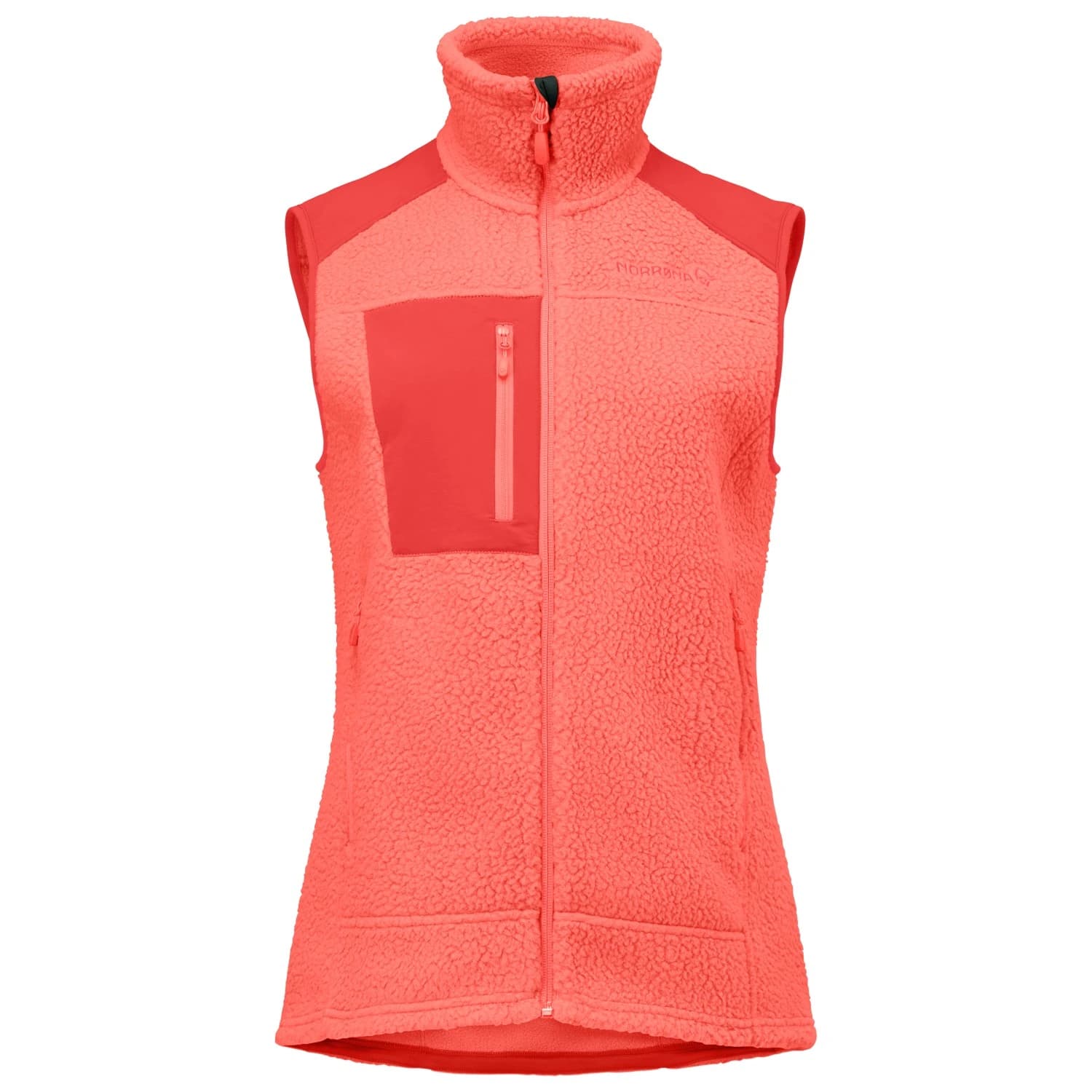 Дамски поларен елек Norrøna Women's Trollveggen Warm3 Vest Fleece vest - Deep Sea Coral / Baked Apple