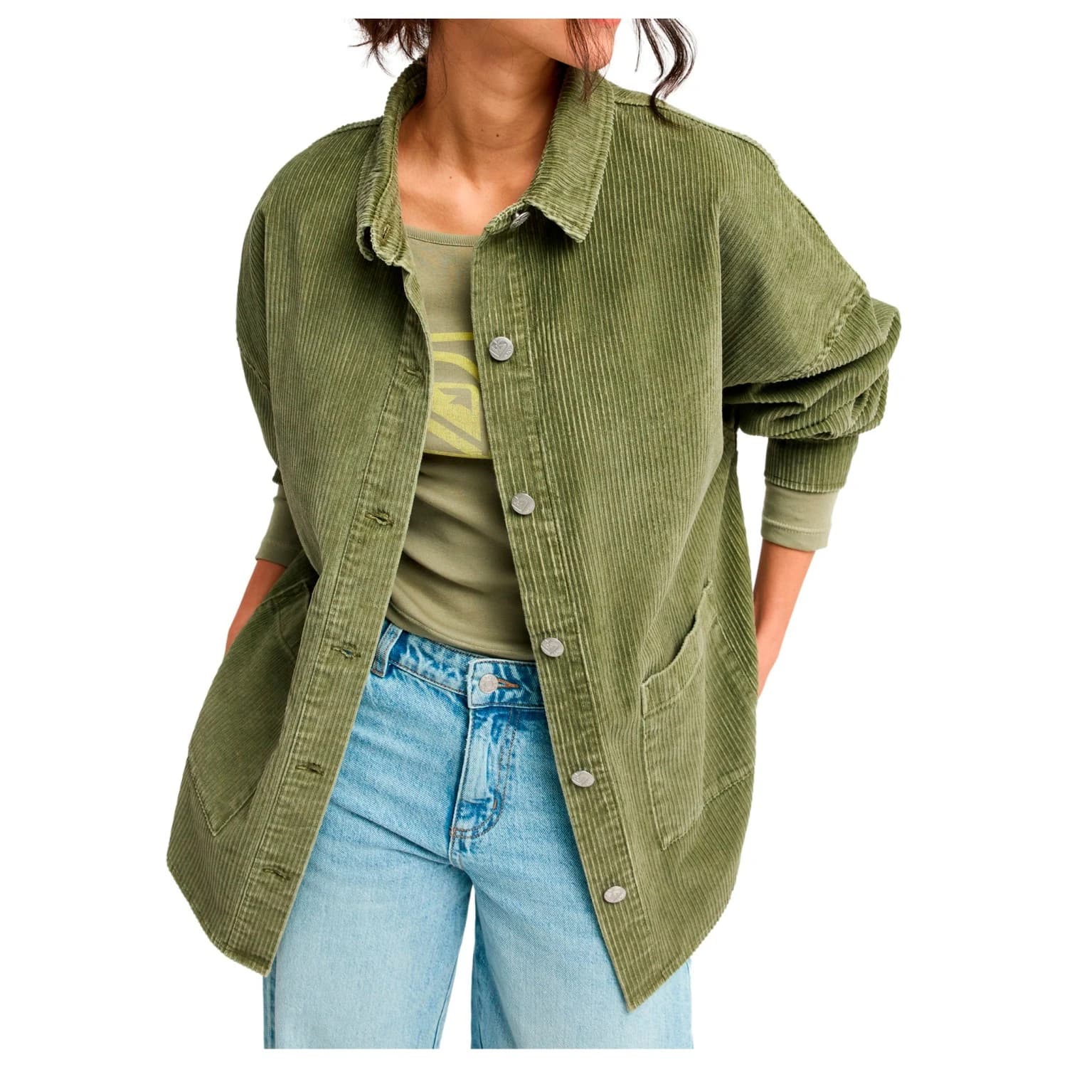 Дамска риза с копчета Roxy Women's Kick Back Washed Cord Shirt - Winter Moss