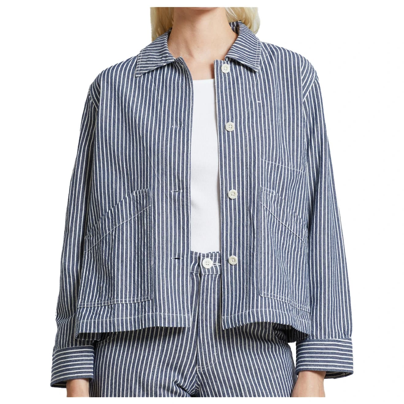 Дамска риза с копчета DEDICATED Women's Jacket Stiby Shirt - Work Stripe Blue