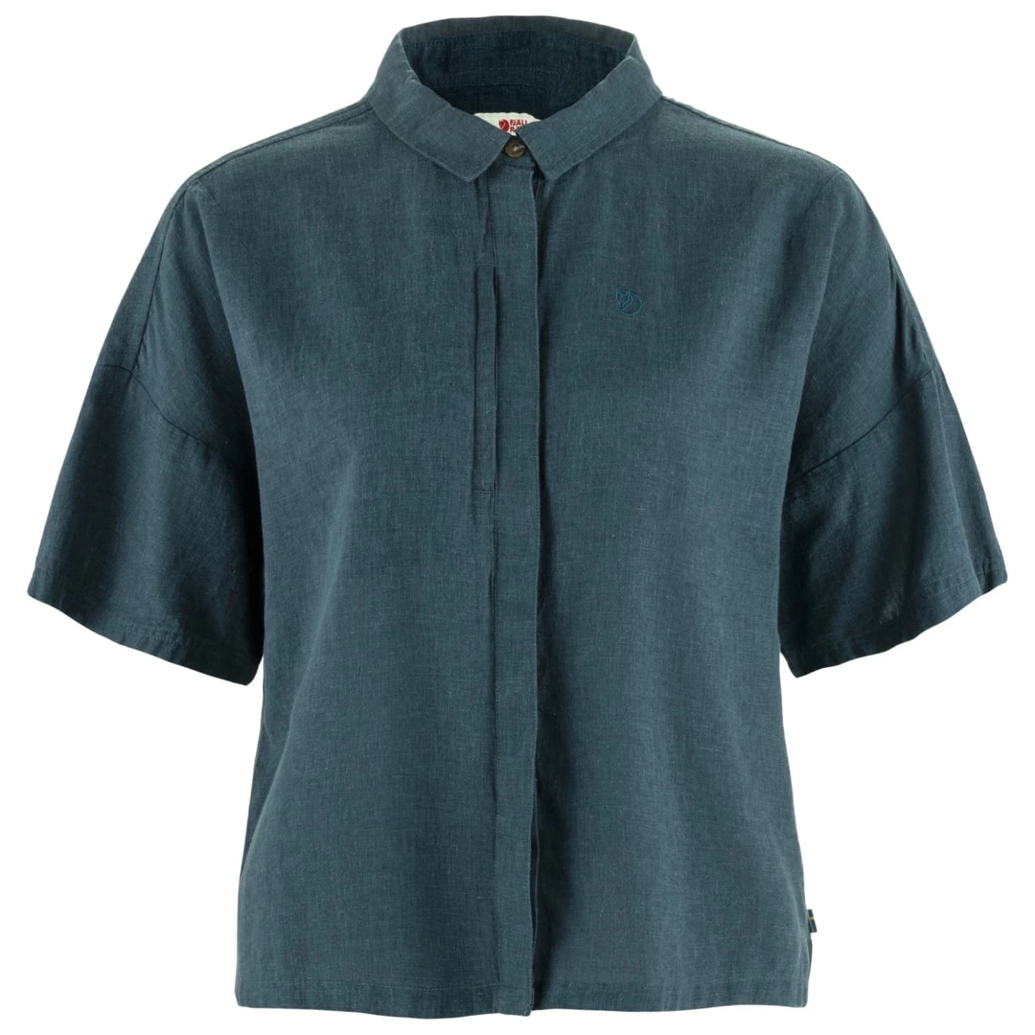 Дамска риза с копчета Fjällräven Women's Övik Hemp Camp Shirt S/S Shirt - Mountain Blue