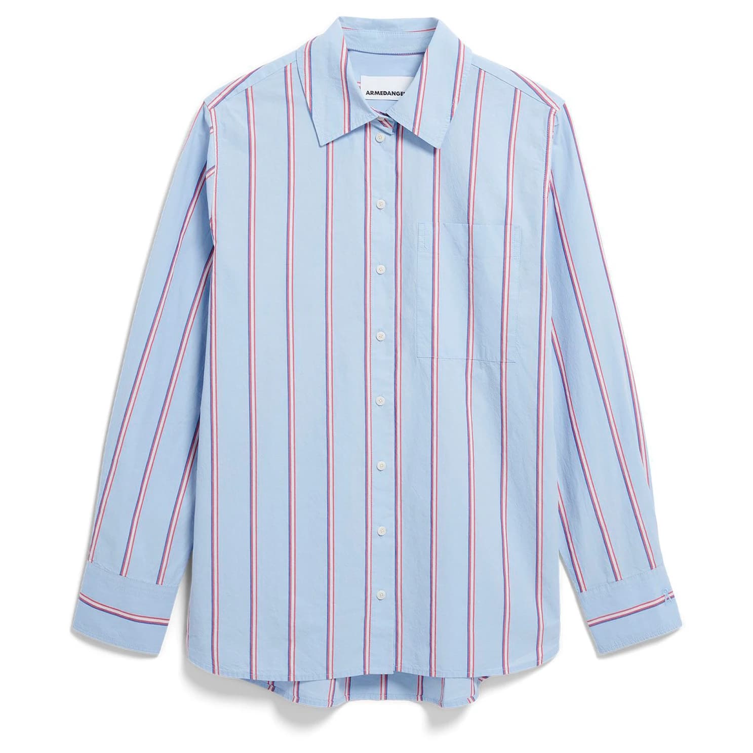 Дамска блуза ARMEDANGELS Women's Stripe Loose Shirt Blouse - Morning Sky / Mars Red