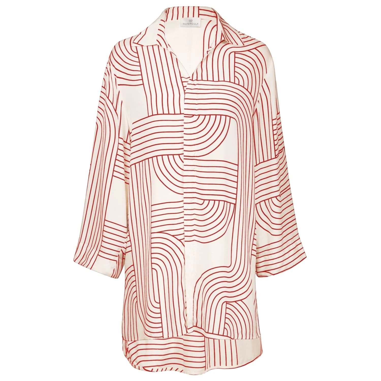 Дамска блуза Watercult Women's Line Set Beach Shirt Long Blouse - Tofu / Crimson