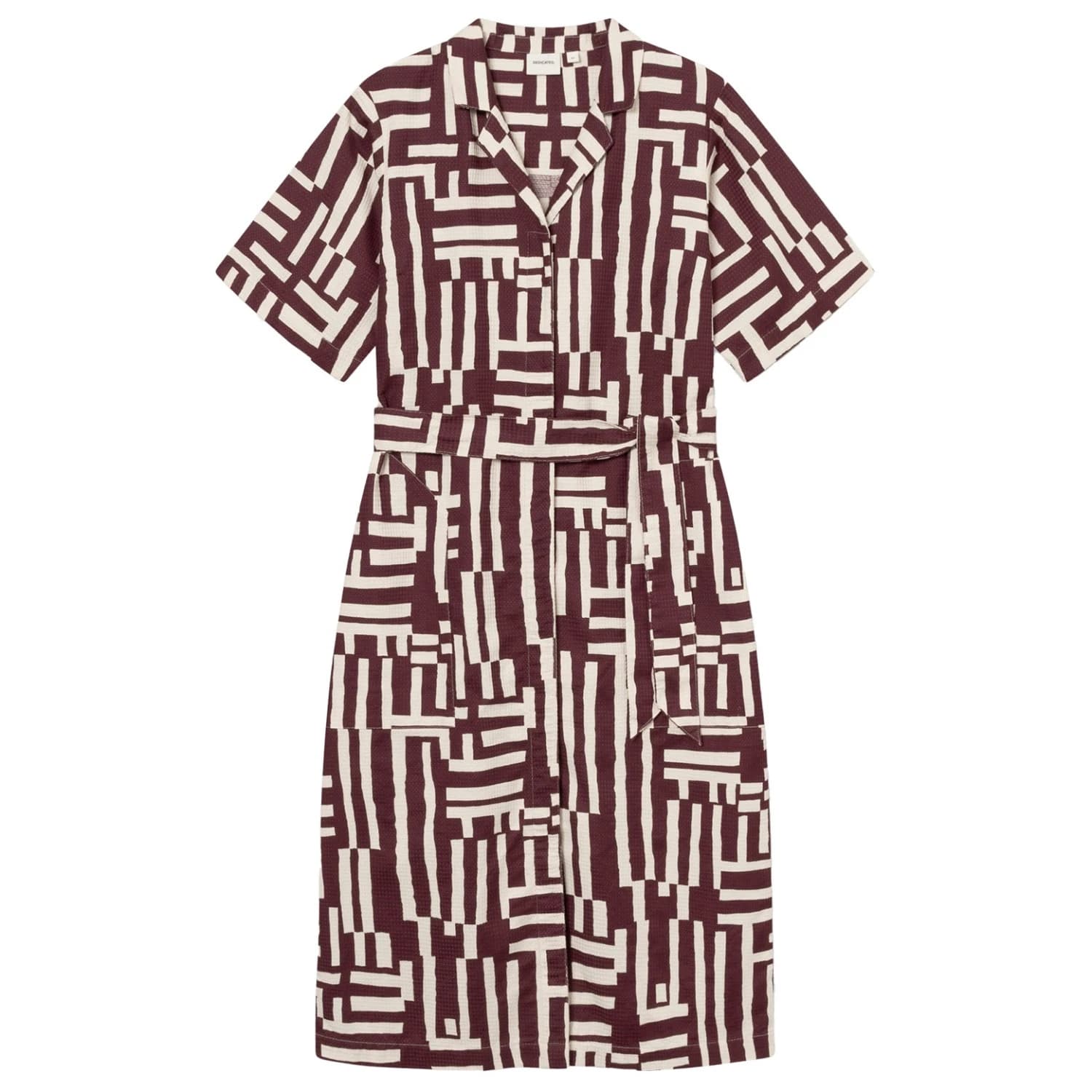 Дамска рокля DEDICATED Women's Shirt Dress Orrefors Dress - S Lines & Sticks Fig Red