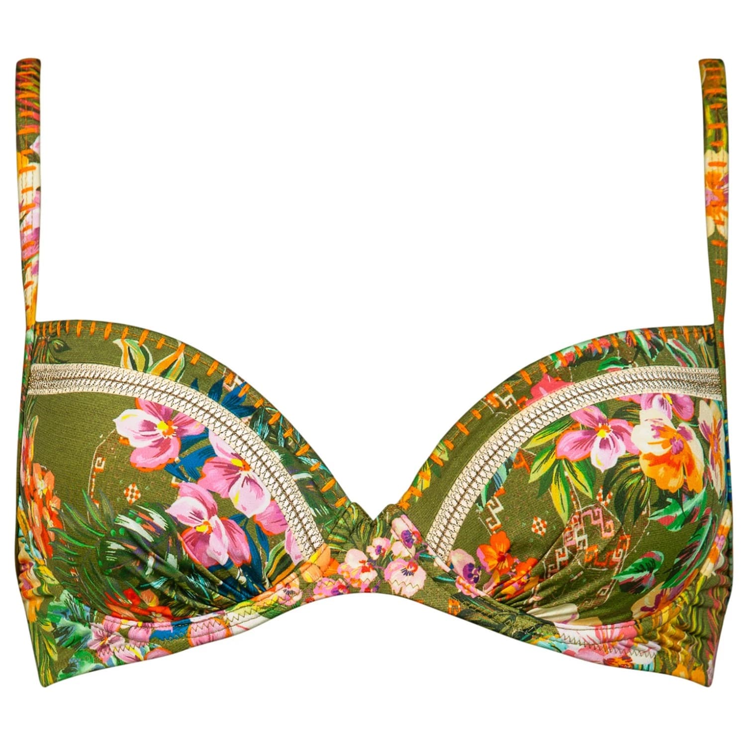 Дамско бикини горнище Watercult Women's Sunset Florals Bikini Top 7374 Bikini top - Warm Olive