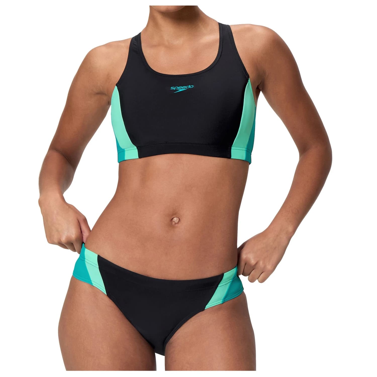 Дамски комплект бикини Speedo Women's Colourblock Splice 2 Piece 2.0 Bikini - Anthracite / Mayan Blue