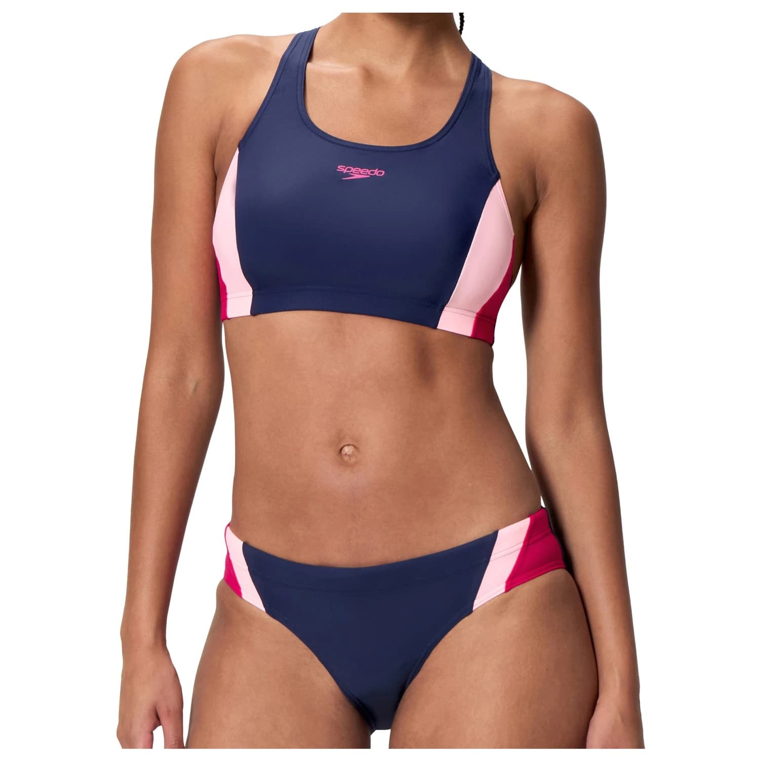 Дамски комплект бикини Speedo Women's Colourblock Splice 2 Piece 2.0 Bikini - Peacoat / Margarita Pink