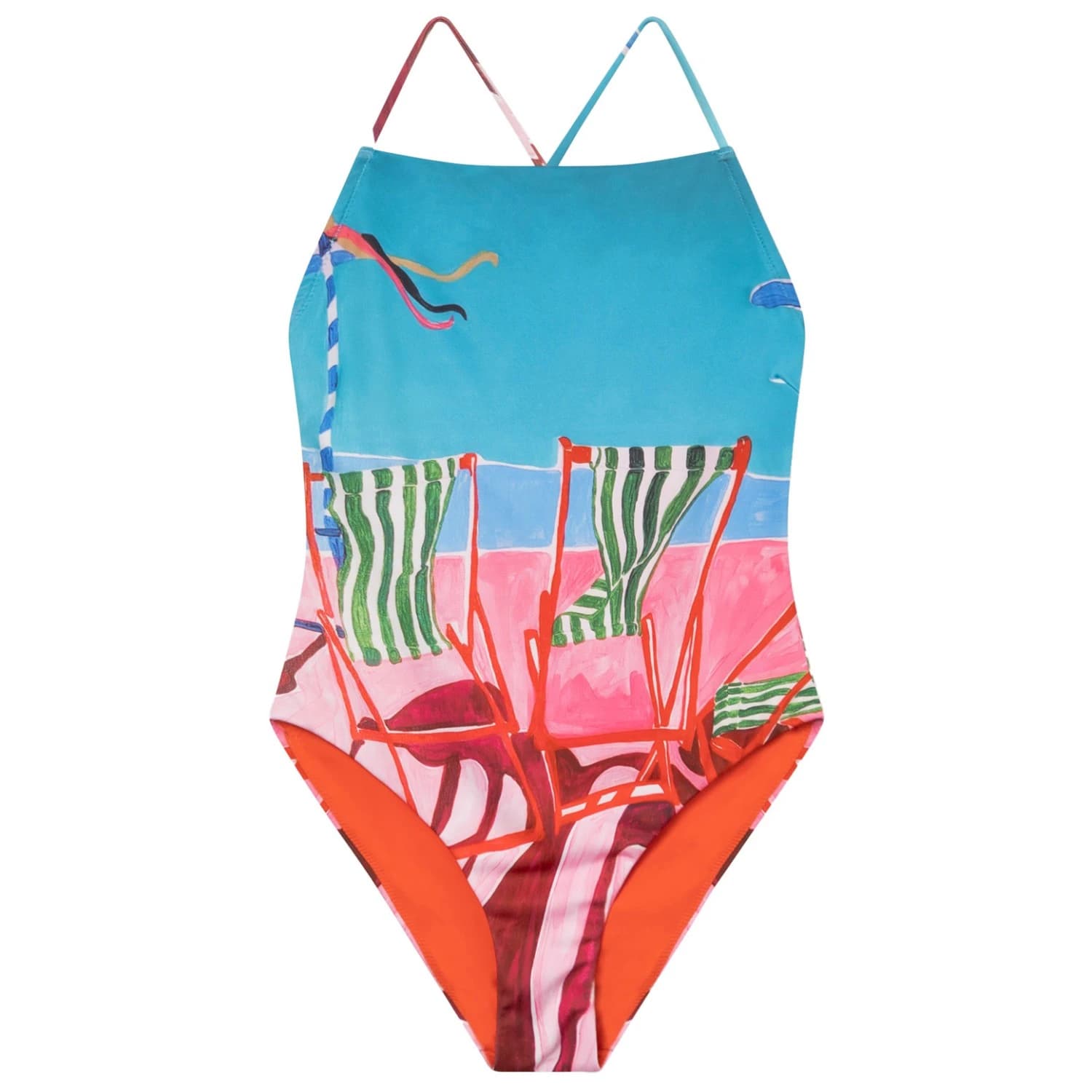 Дамски бански костюм DEDICATED Women's Swimsuit Vinterviken Swimsuit - Deck Chairs Multicolor