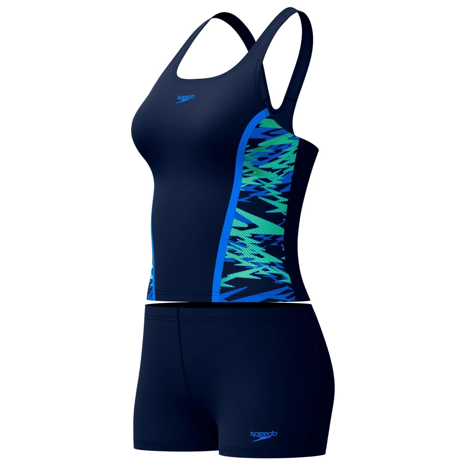 Дамски танкиен (бански) Speedo Women's Hyperboom Splice Tankini Set Tankini - Peacoat / Pale Clover