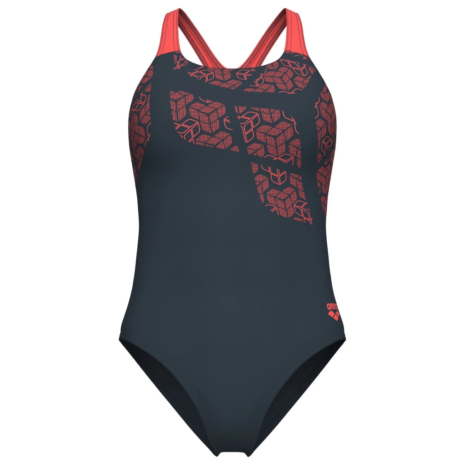 Дамски бански костюм Arena Women's Kikko Swimsuit Swim Pro Back Swimsuit - Asphalt / Calypso Coral