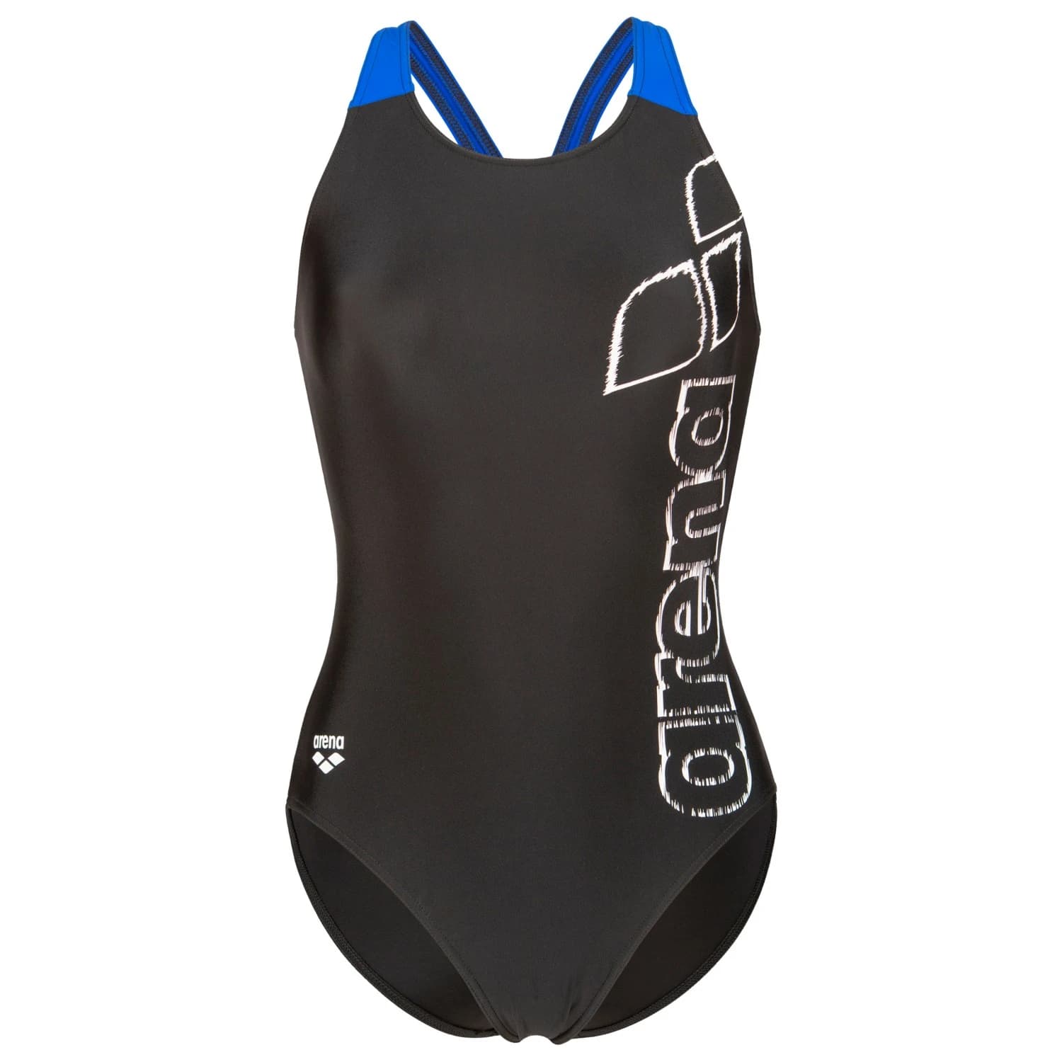 Дамски бански костюм Arena Women's Scratchy Swimsuit V Back Swimsuit - Black / Neon Blue