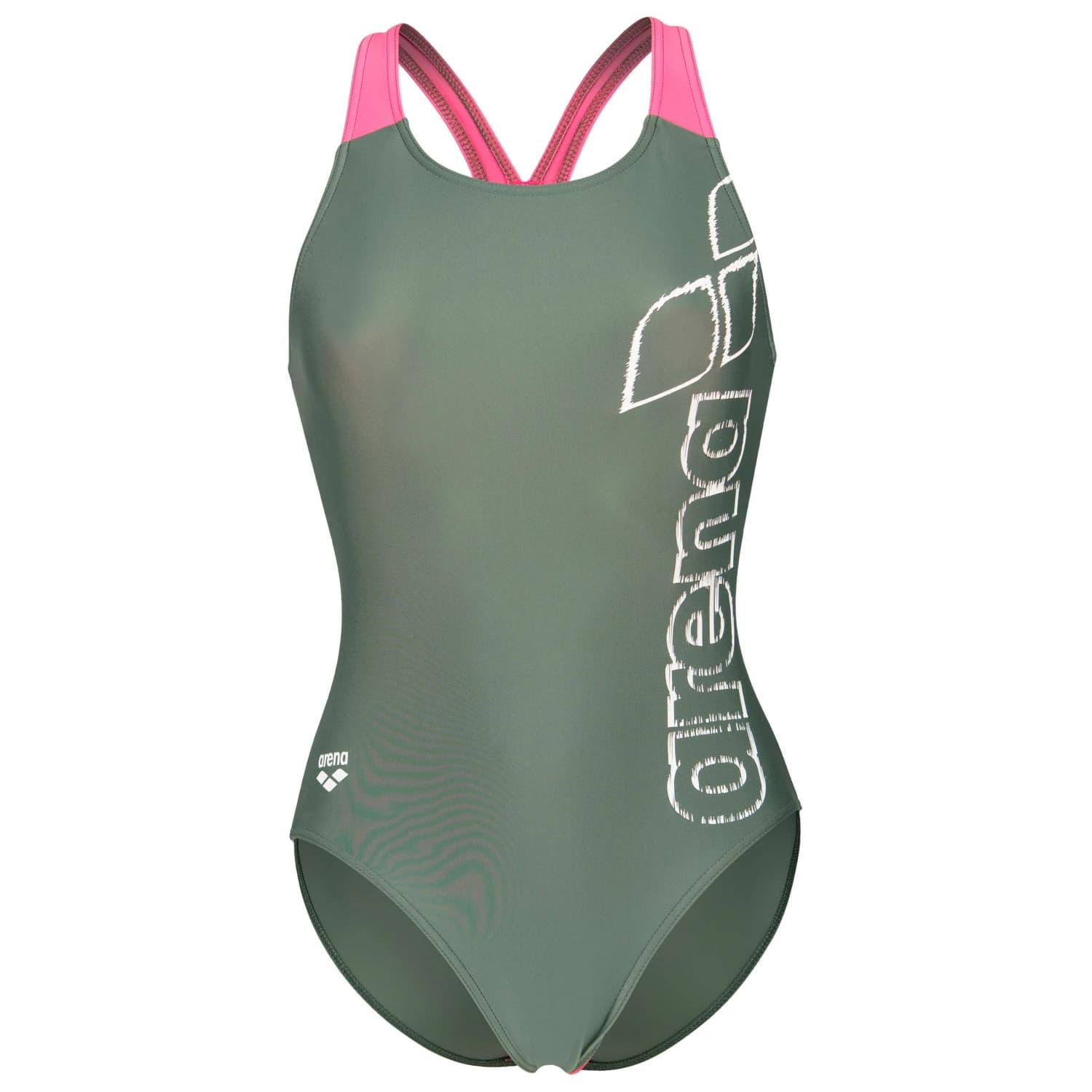 Дамски бански костюм Arena Women's Scratchy Swimsuit V Back Swimsuit - Sage / Shocking Pink