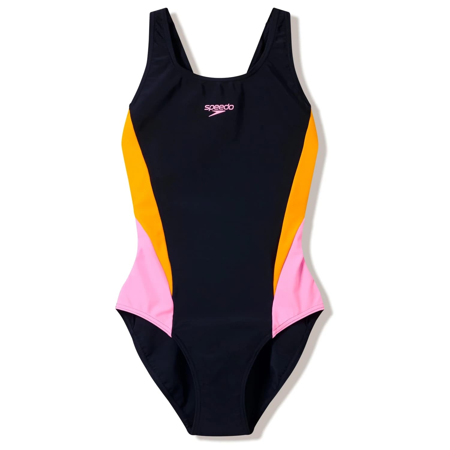Дамски бански костюм Speedo Women's Colourblock Splice Muscleback Swimsuit - Anthracite / Creamsicle / Hope