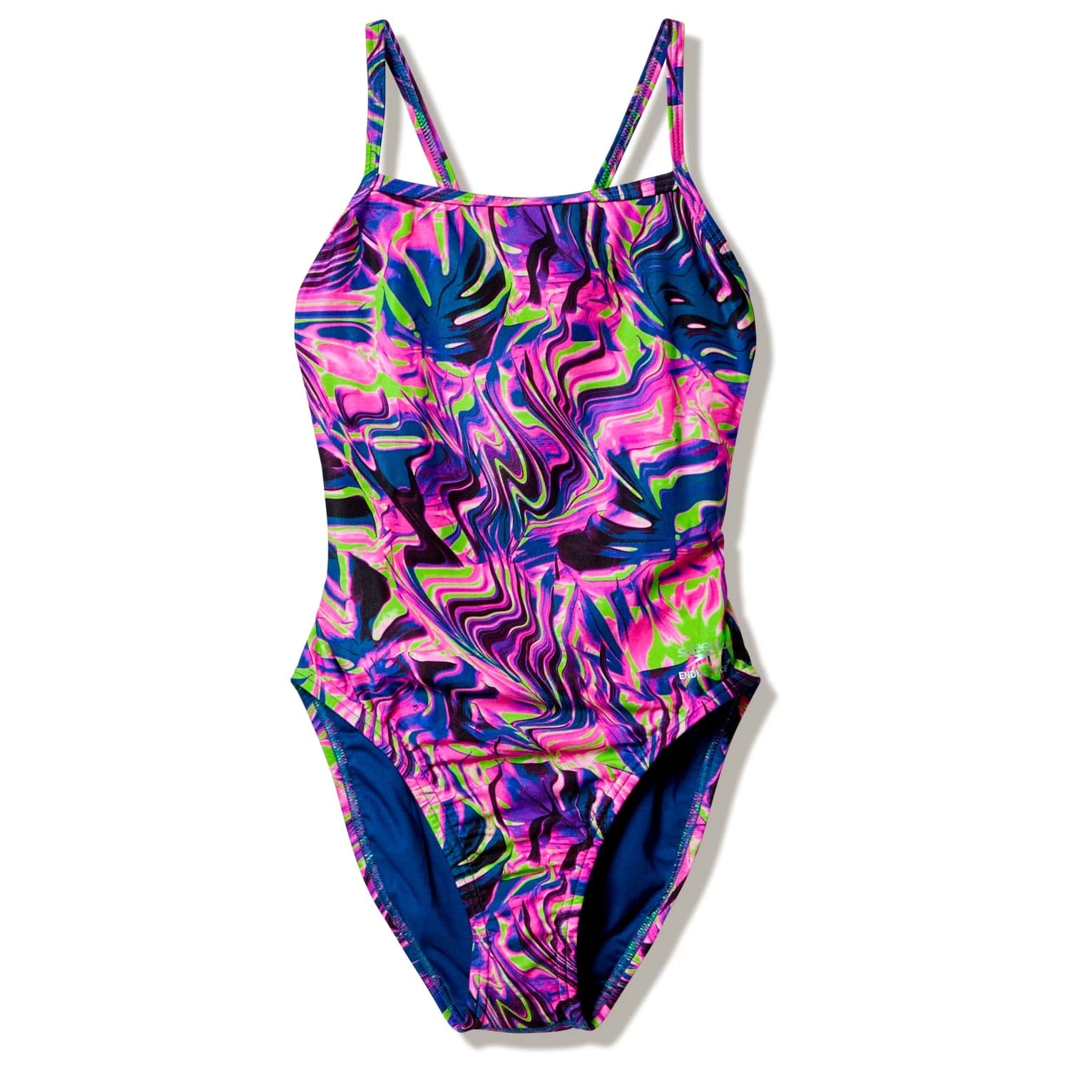Дамски бански костюм Speedo Women's Female Printed Web Back Swimsuit - Techno Jungle / Orchid Shine