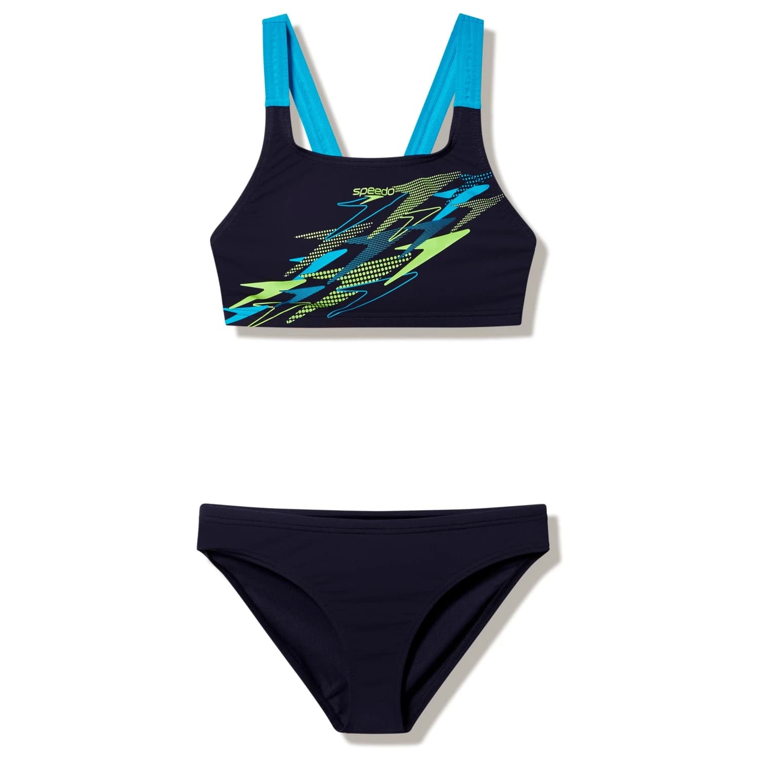 Дамски комплект бикини Speedo Women's Medley Logo V-Back Bikini Set Bikini - Hyper Teal / Citrus Green