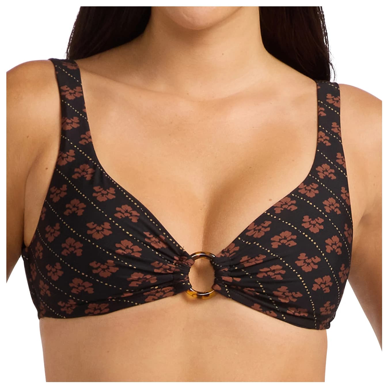 Дамско бикини горнище Seafolly Women's Batik Bloom Multifit Ring Front Tank Bikini top - Black
