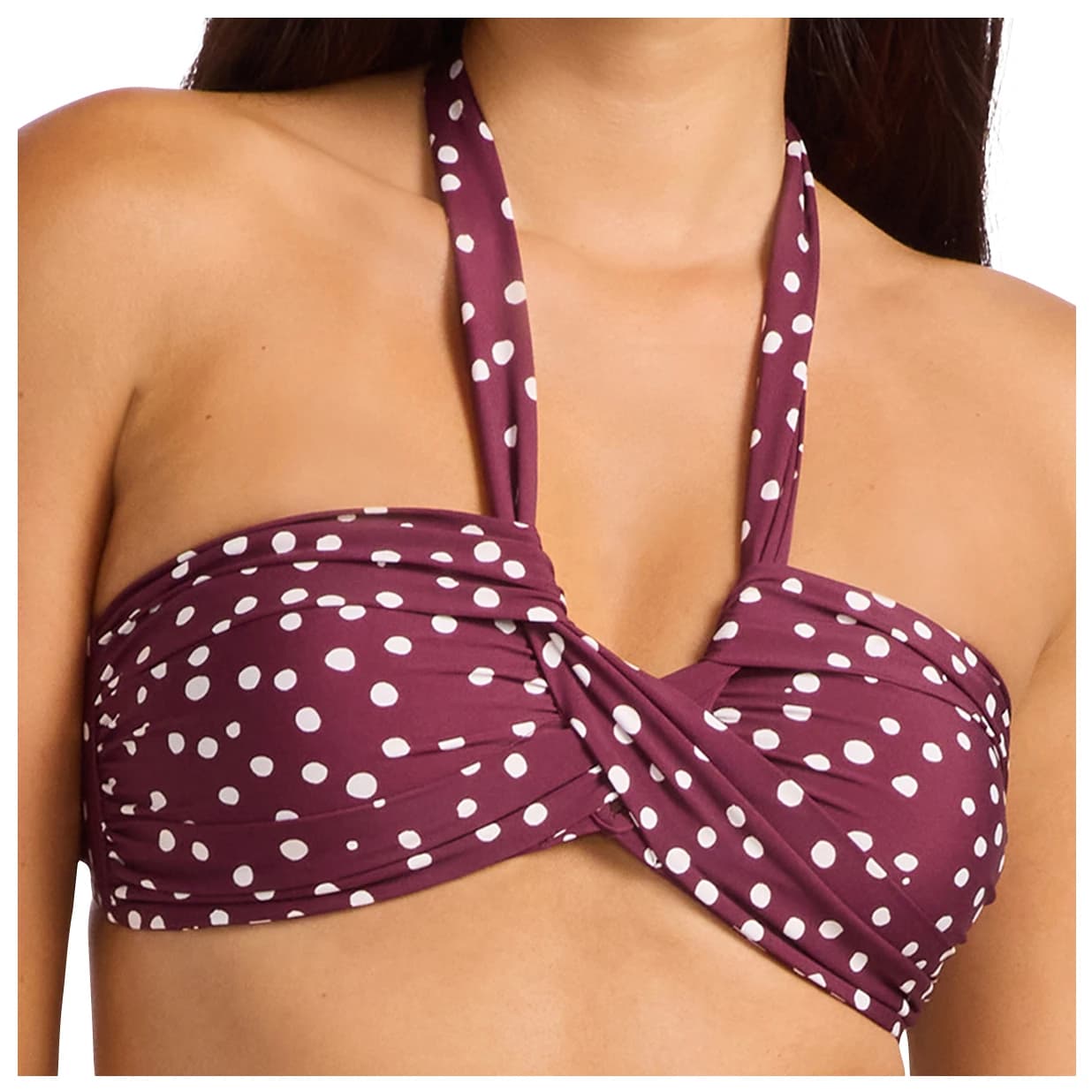 Дамско бикини горнище Seafolly Women's Dolce Dot Halter Bandeau Bikini top - Dark Burgundy