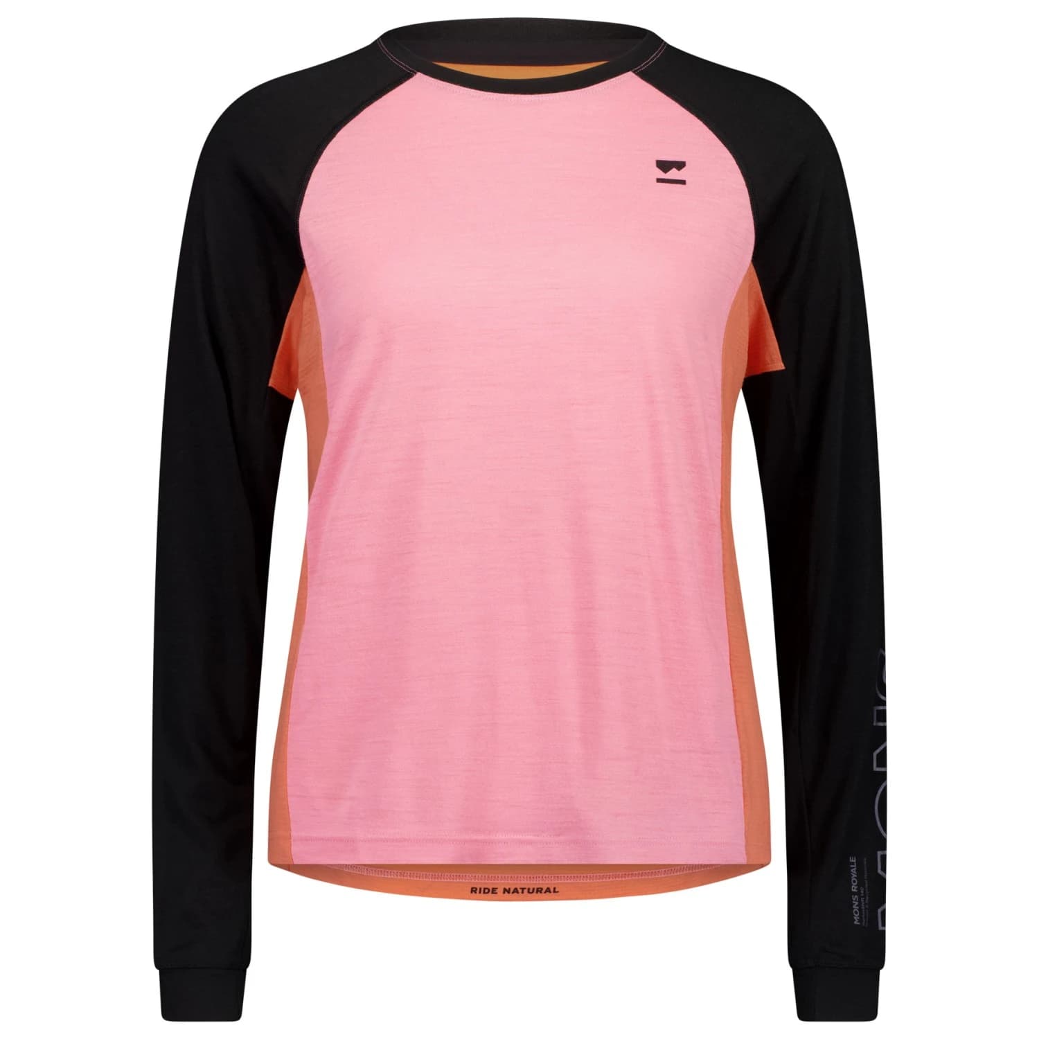 Фланелка с дълъг ръкав за колоездене Mons Royale Women's Tarn Merino L/S Merino longsleeve - Sun Orange / Flamingo / Black
