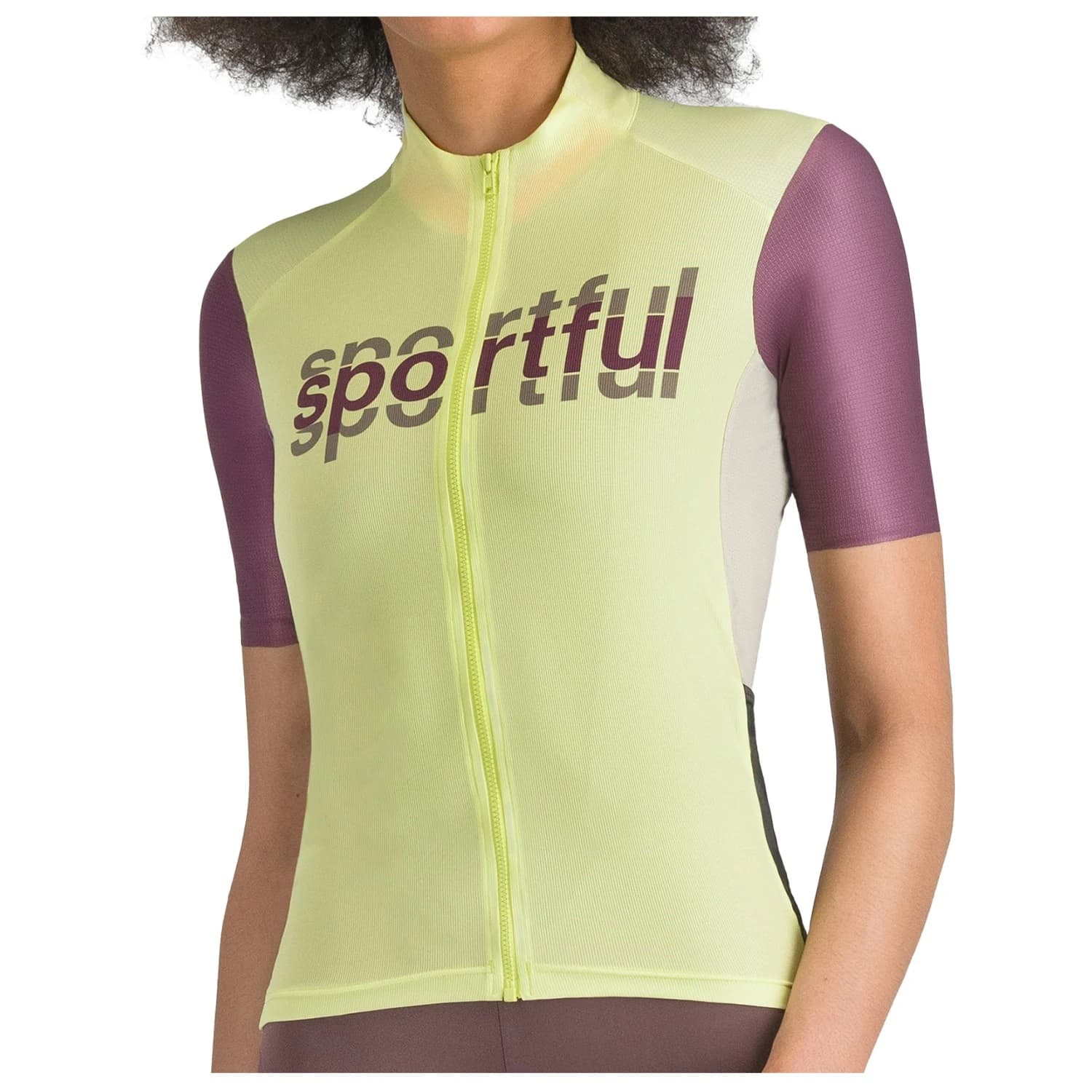 Дамска фланелка с къс ръкав за колоездене Sportful Women's Supergiara Logo Jersey Cycling jersey - Shadow Lime / Bordeaux