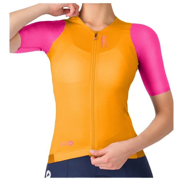 Дамска фланелка с къс ръкав за колоездене Castelli Women's Corretto Jersey Cycling jersey - Vivid Orange / Violet Pink
