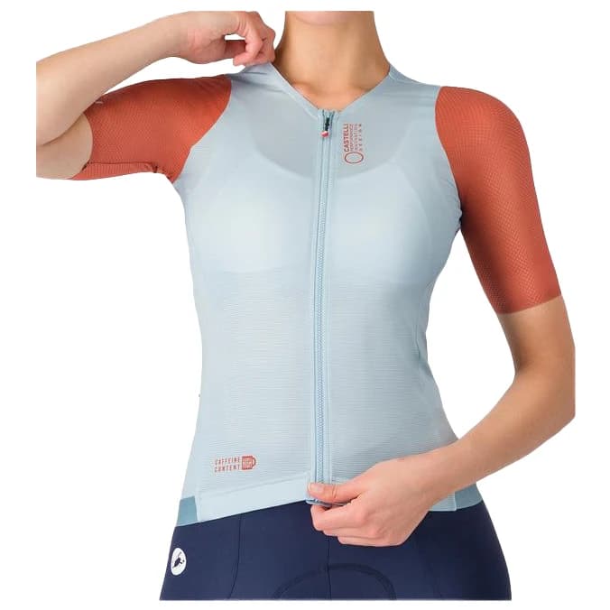 Дамска фланелка с къс ръкав за колоездене Castelli Women's Corretto Jersey Cycling jersey - Winter Sky / Hot Sauce