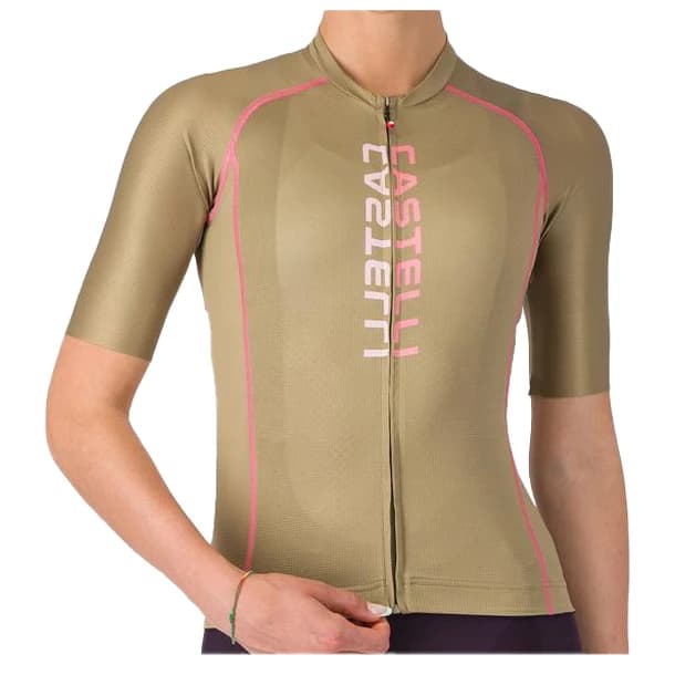 Дамска фланелка с къс ръкав за колоездене Castelli Women's Unlimited 2 Jersey Cycling jersey - Elmwood / Rosa Giro-Light Pink