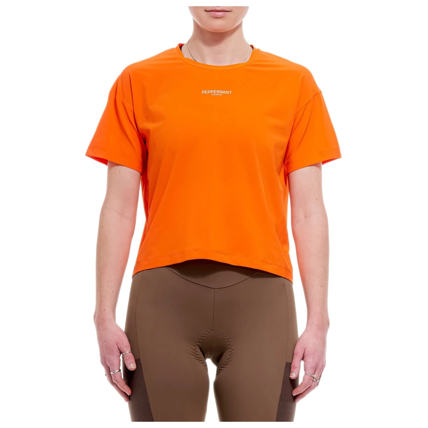 Дамска фланелка с къс ръкав за колоездене PEPPERMINT Women's Backroads Crop Tee Cycling jersey - Chili