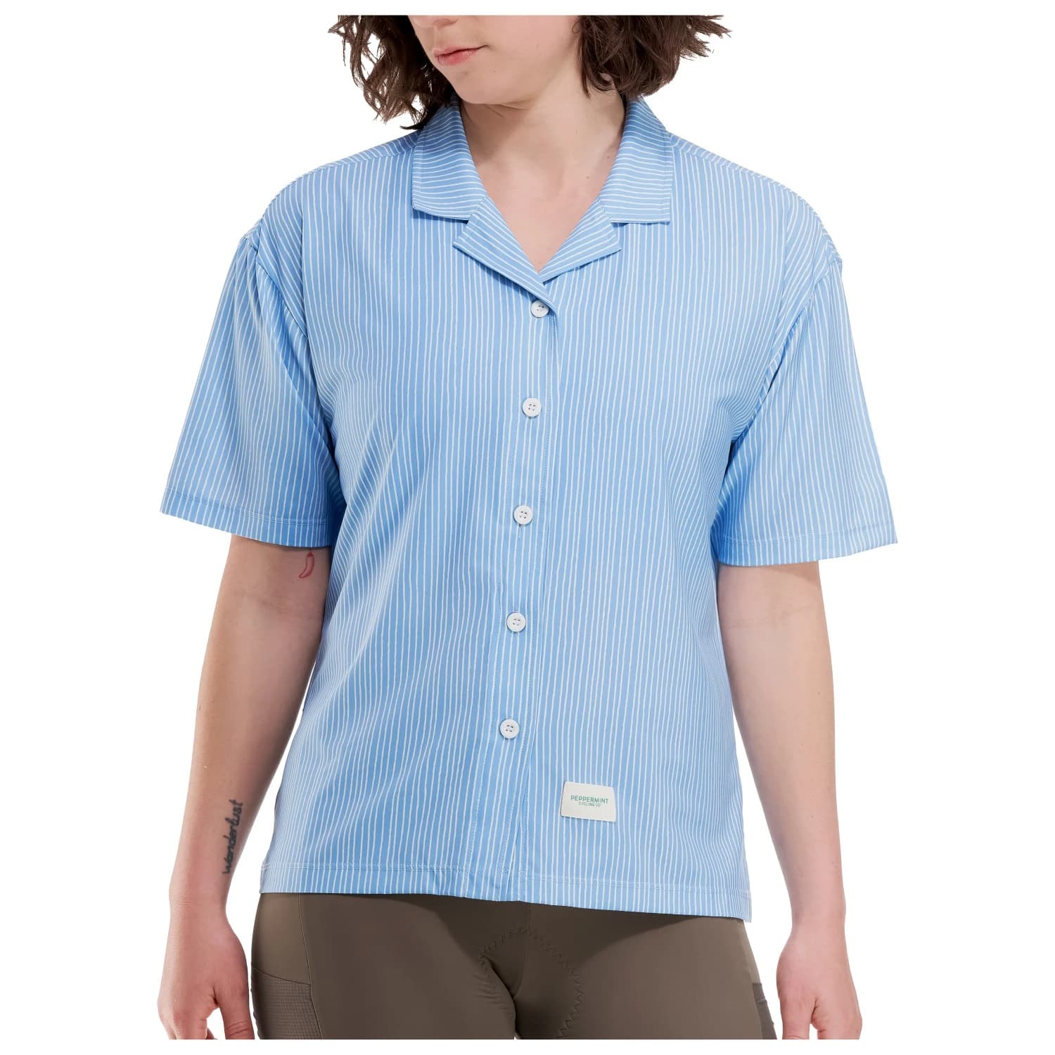 Дамска фланелка с къс ръкав за колоездене PEPPERMINT Women's Signature Lightweight Shirt Cycling jersey - Stripes Blueberry
