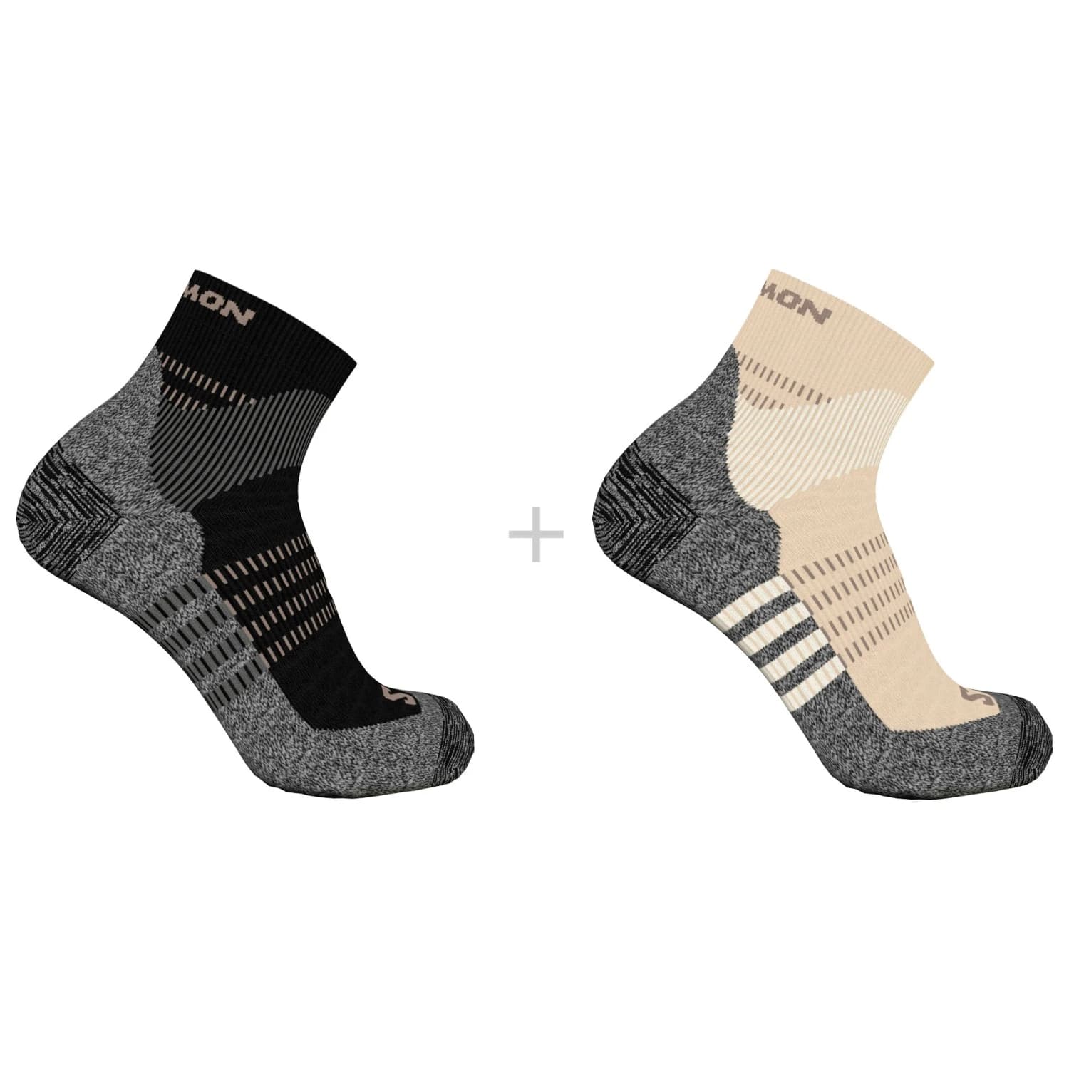 Туристически чорапи Salomon X Ultra Access Quarter 2-Pack Walking socks - Bleached Sand / Black