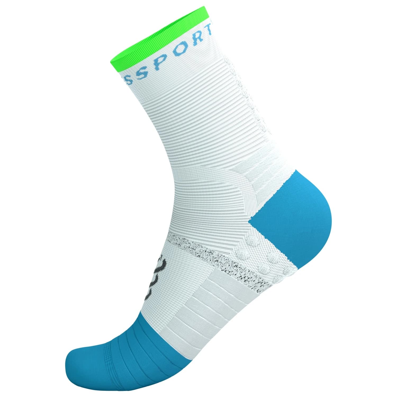 Чорапи за бягане Compressport Pro Marathon Socks V2.0 Running socks - White / Norse Blue / Neon Green