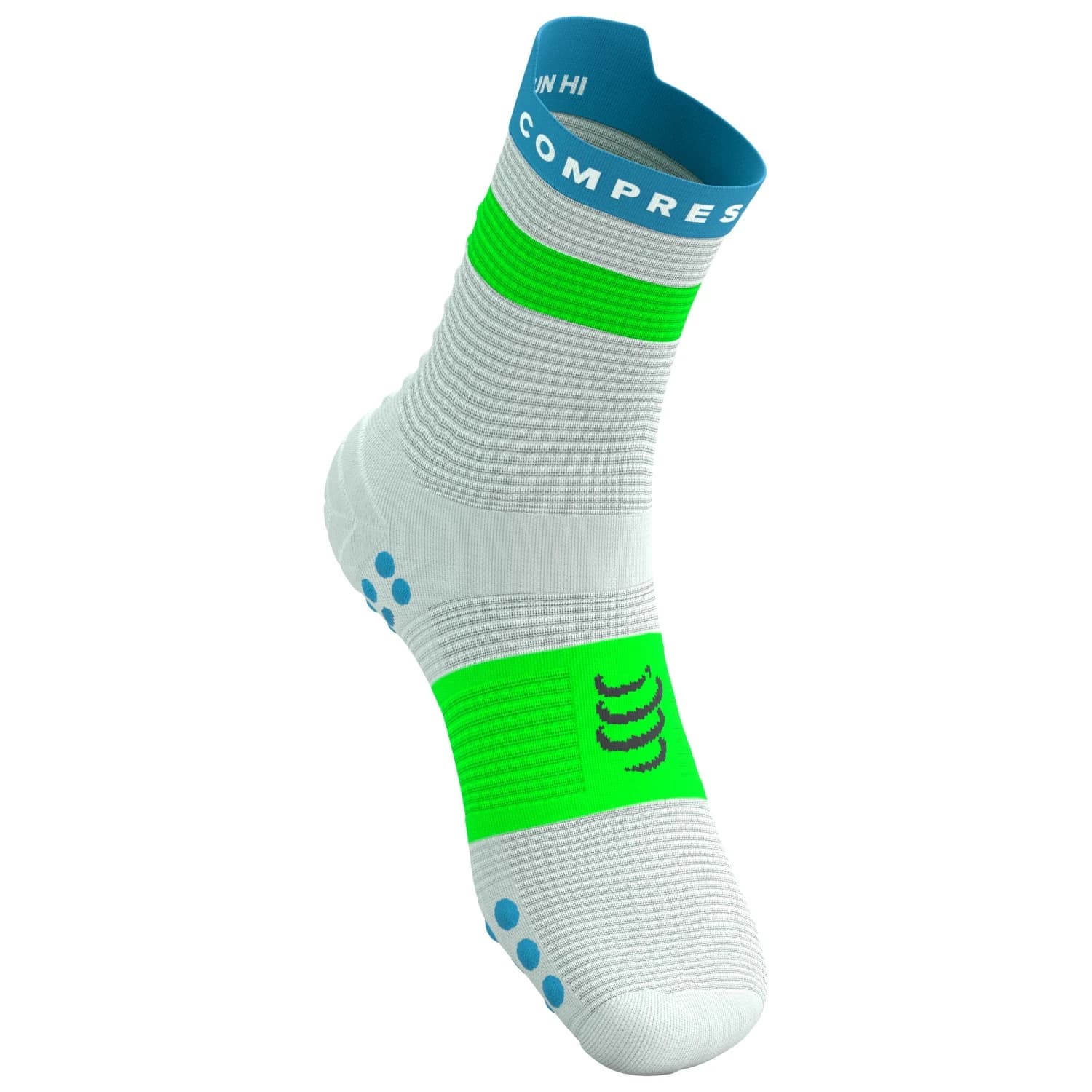 Чорапи за бягане Compressport Pro Racing Socks V4.0 Run High Running socks - White / Norse Blue / Neon Green