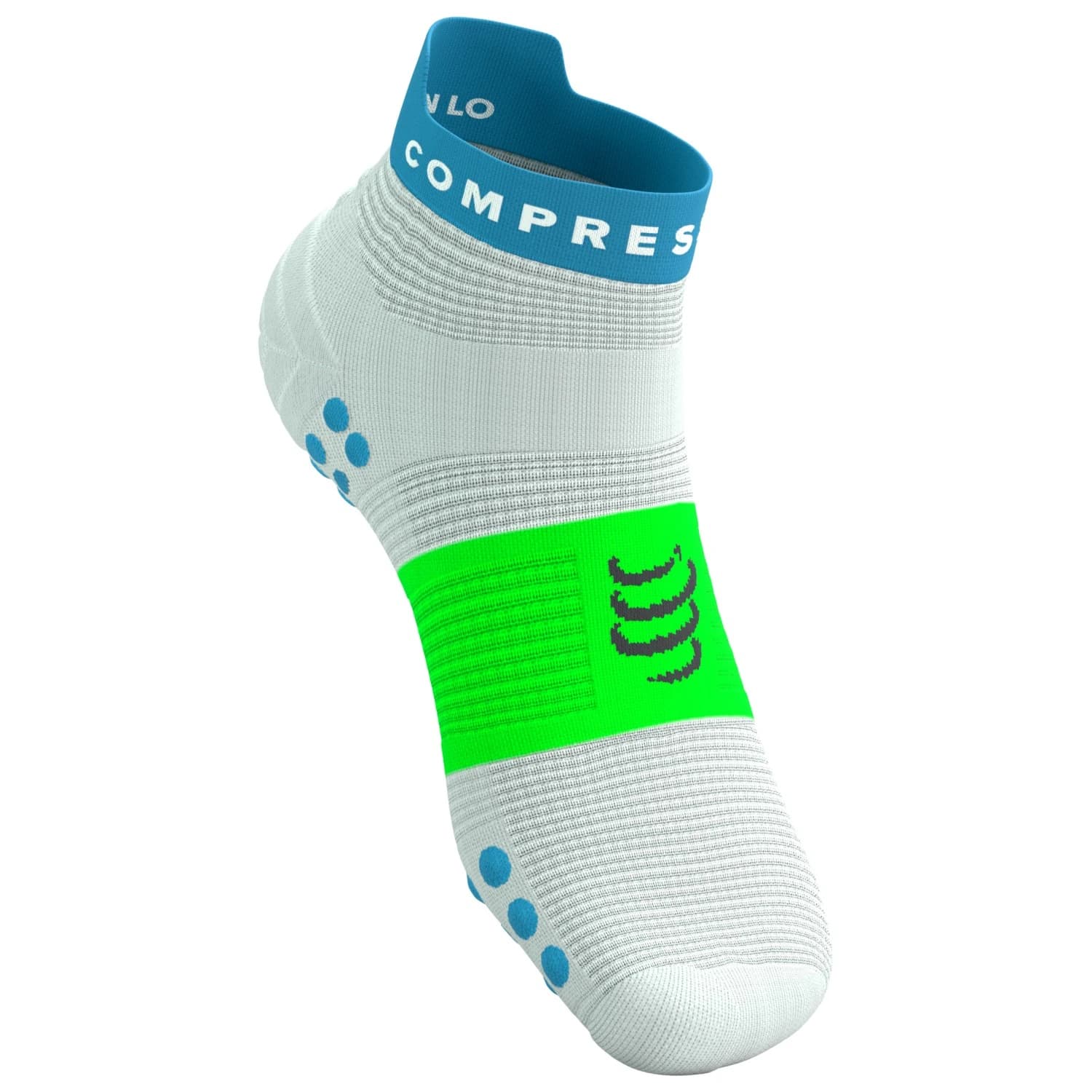 Чорапи за бягане Compressport Pro Racing Socks V4.0 Run Low Running socks - White / Norse Blue / Neon Green