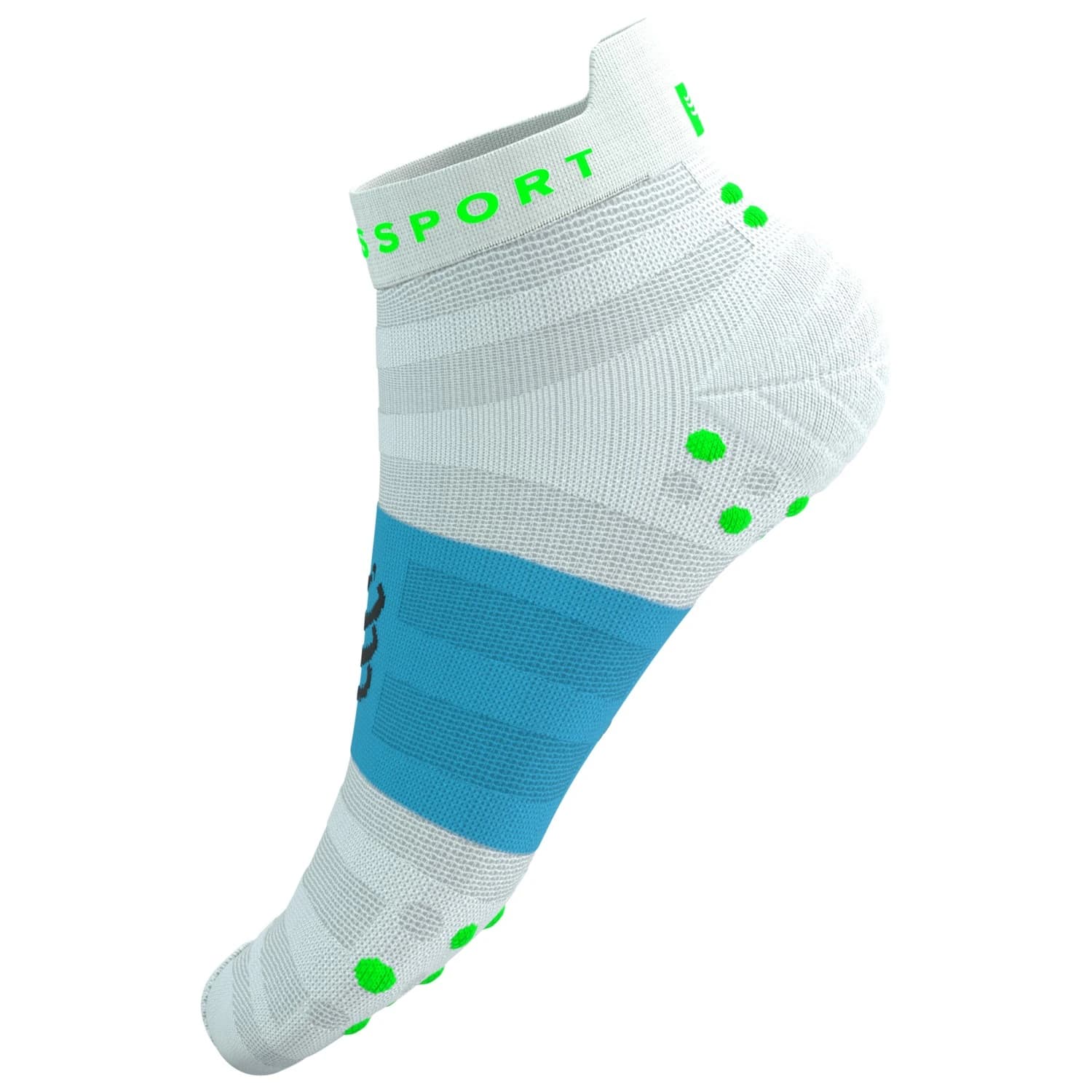 Чорапи за бягане Compressport Pro Racing Socks V4.0 Ultralight Run Low Running socks - White / Norse Blue / Neon Green