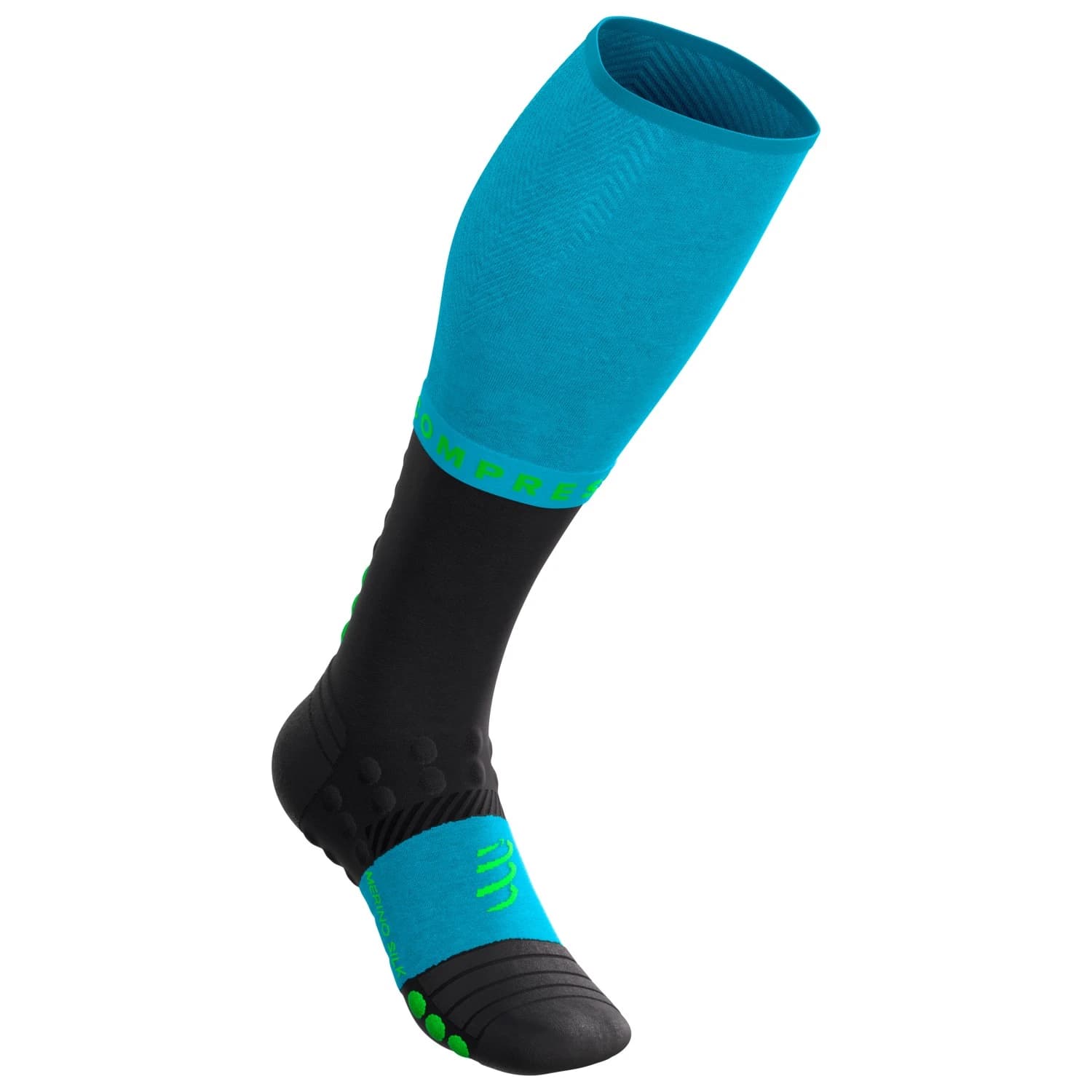 Компресионни чорапи Compressport Full Socks Winter Run Compression socks - Norse Blue / Black / Neon Green