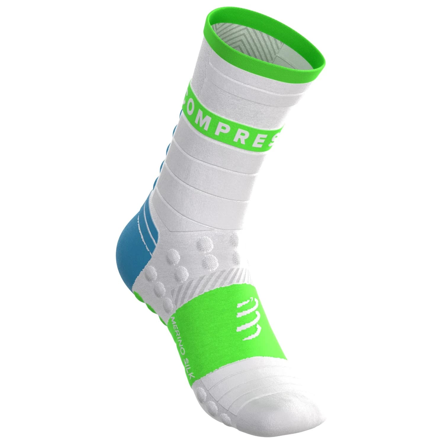 Чорапи за бягане Compressport Pro Racing Socks Winter Run Running socks - Star White / Norse Blue / Neon Green