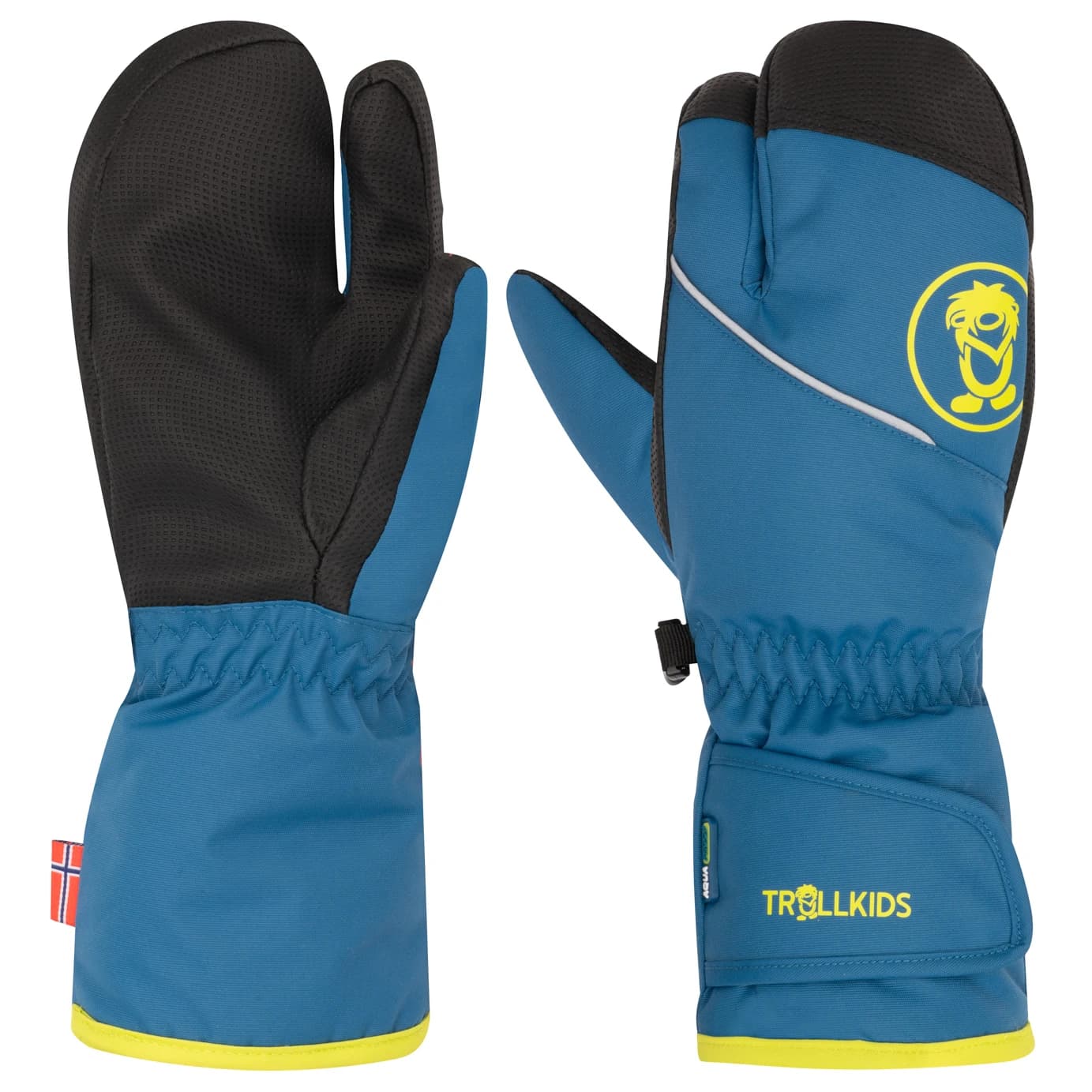 Детски ръкавици Trollkids Kid's Troll 3 Finger Glove - Nordic Blue / Glow Green
