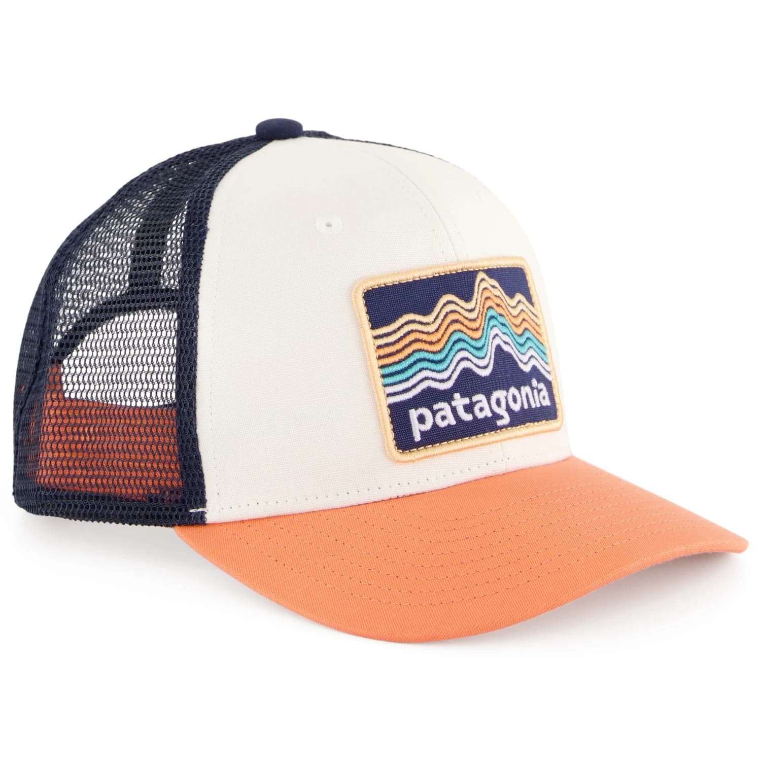 Детска шапка с козирка Patagonia Kid's Trucker Hat Cap - Ridge Rise Stripe / Coho Coral