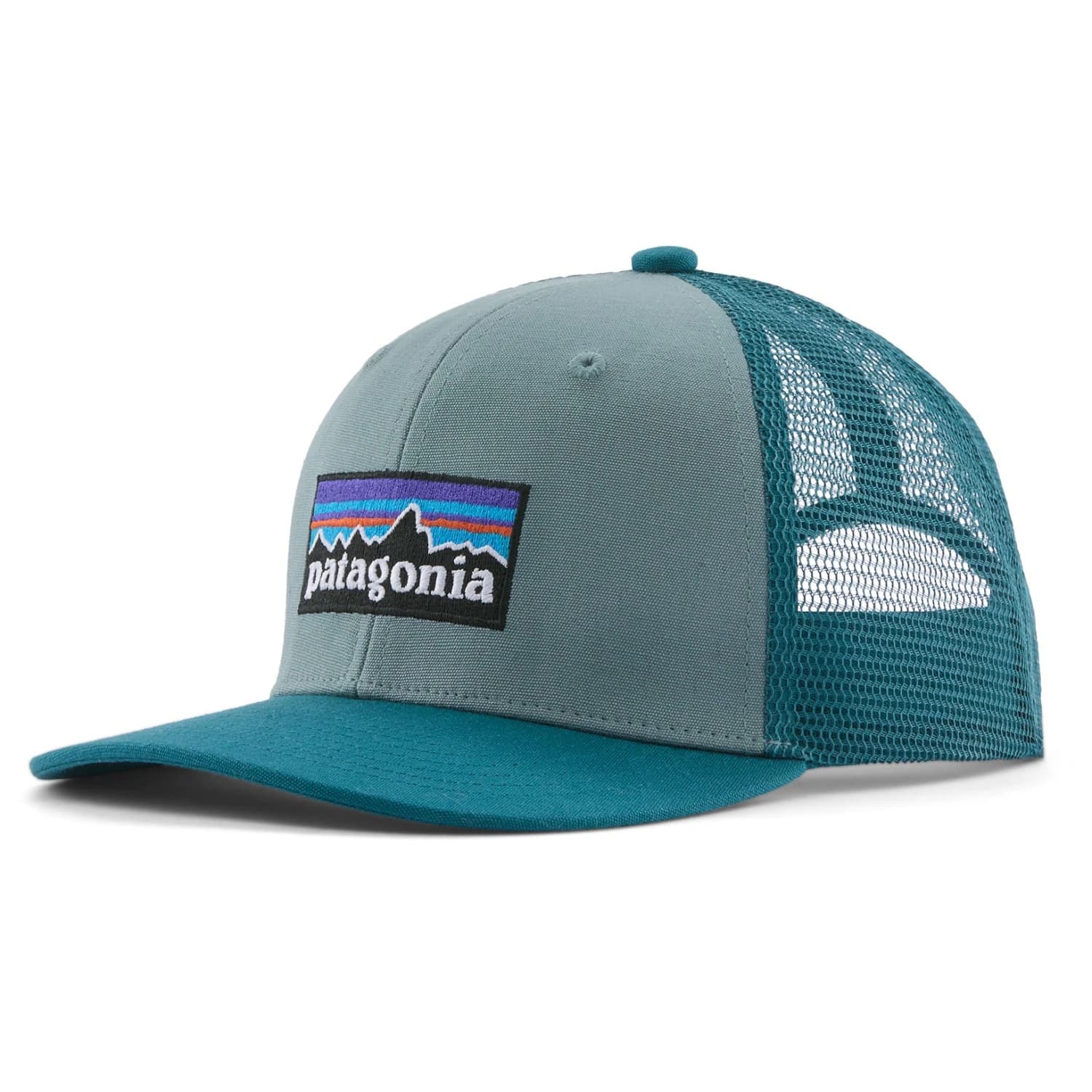 Детска шапка с козирка Patagonia Kid's Trucker Hat Cap - P-6 Logo: Blue Sage