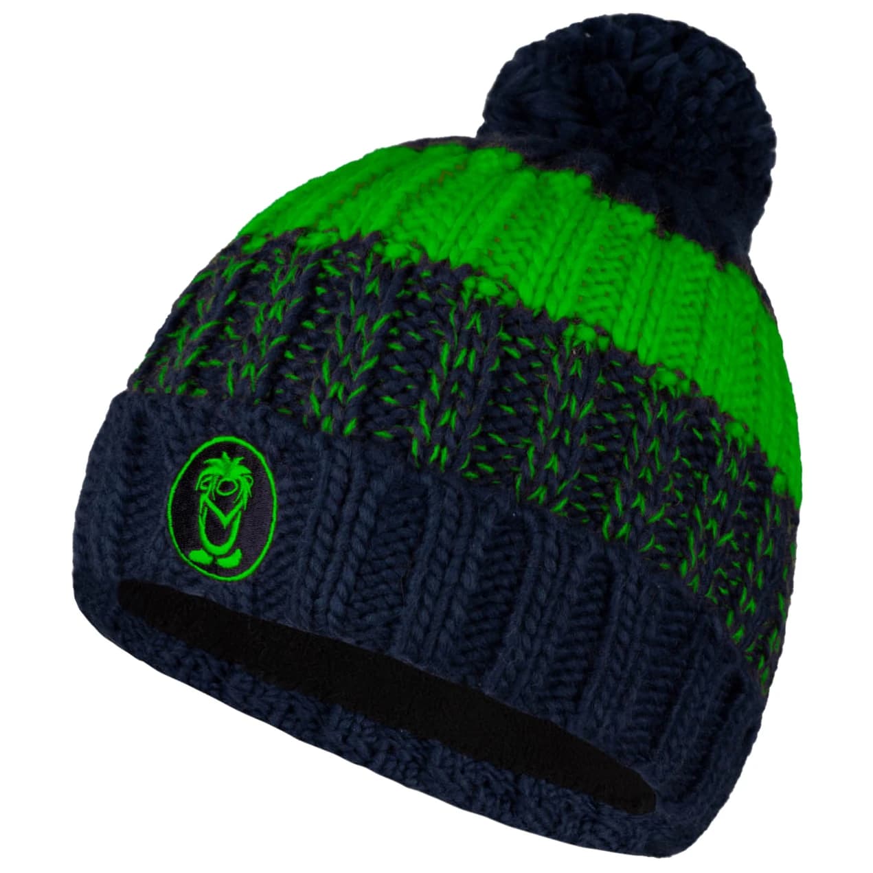 Детска зимна шапка (beanie) Trollkids Kid's Troll Bobble Cap Beanie - Navy / Bright Green