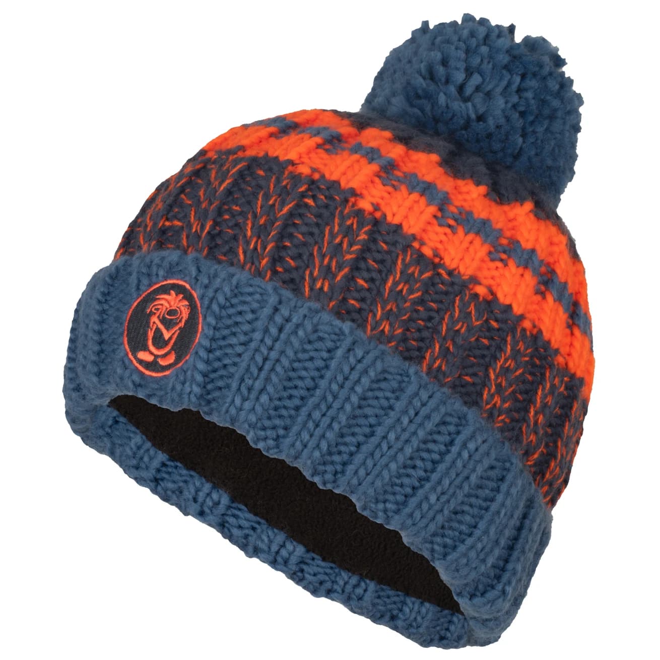 Детска зимна шапка (beanie) Trollkids Kid's Troll Bobble Cap Beanie - Nordic Blue / Mystic Blue / Flame Orange