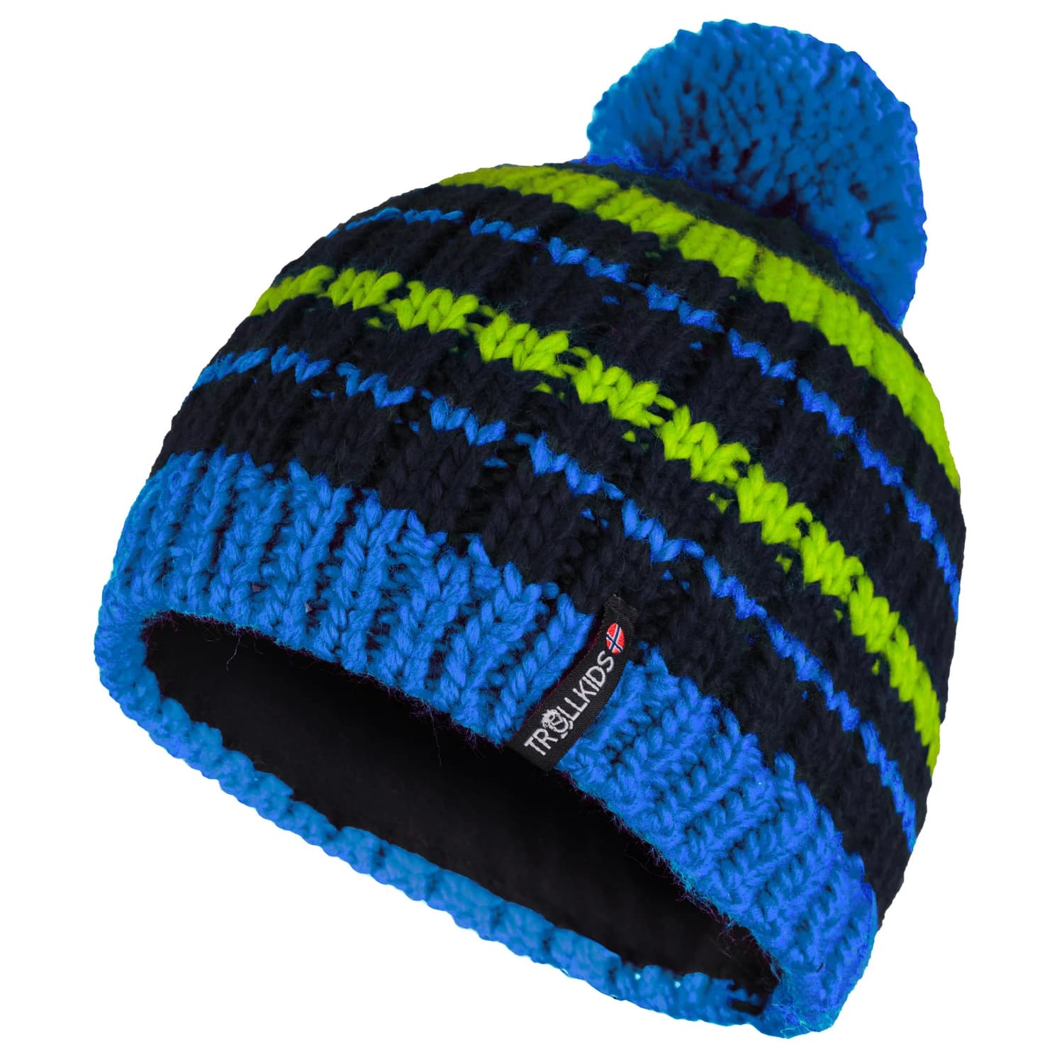 Детска зимна шапка (beanie) Trollkids Kid's Hafjell Bobble Cap Beanie - Night Sky / Vivid Blue / Cool Lime