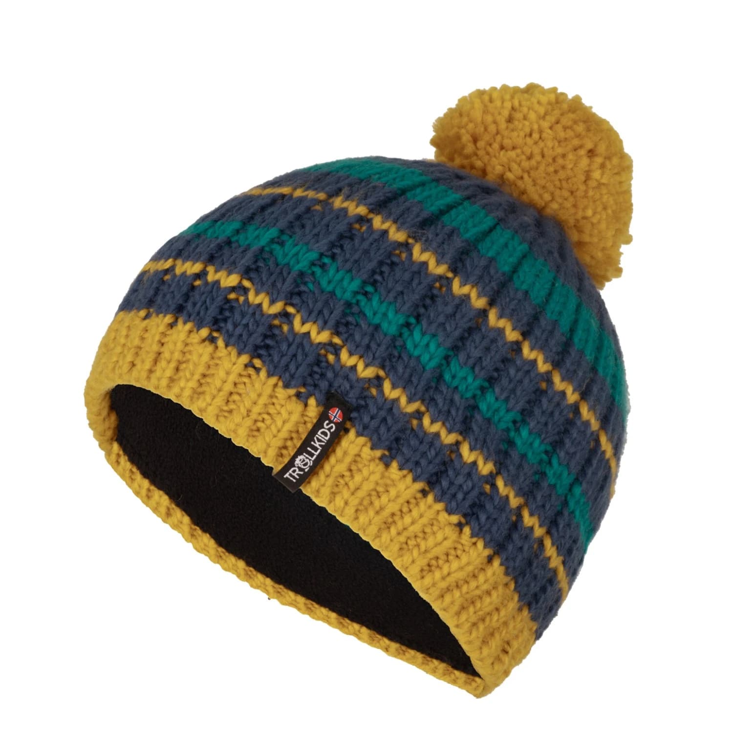 Детска зимна шапка (beanie) Trollkids Kid's Hafjell Bobble Cap Beanie - Bronze / Dark Cyan / Mystic Blue