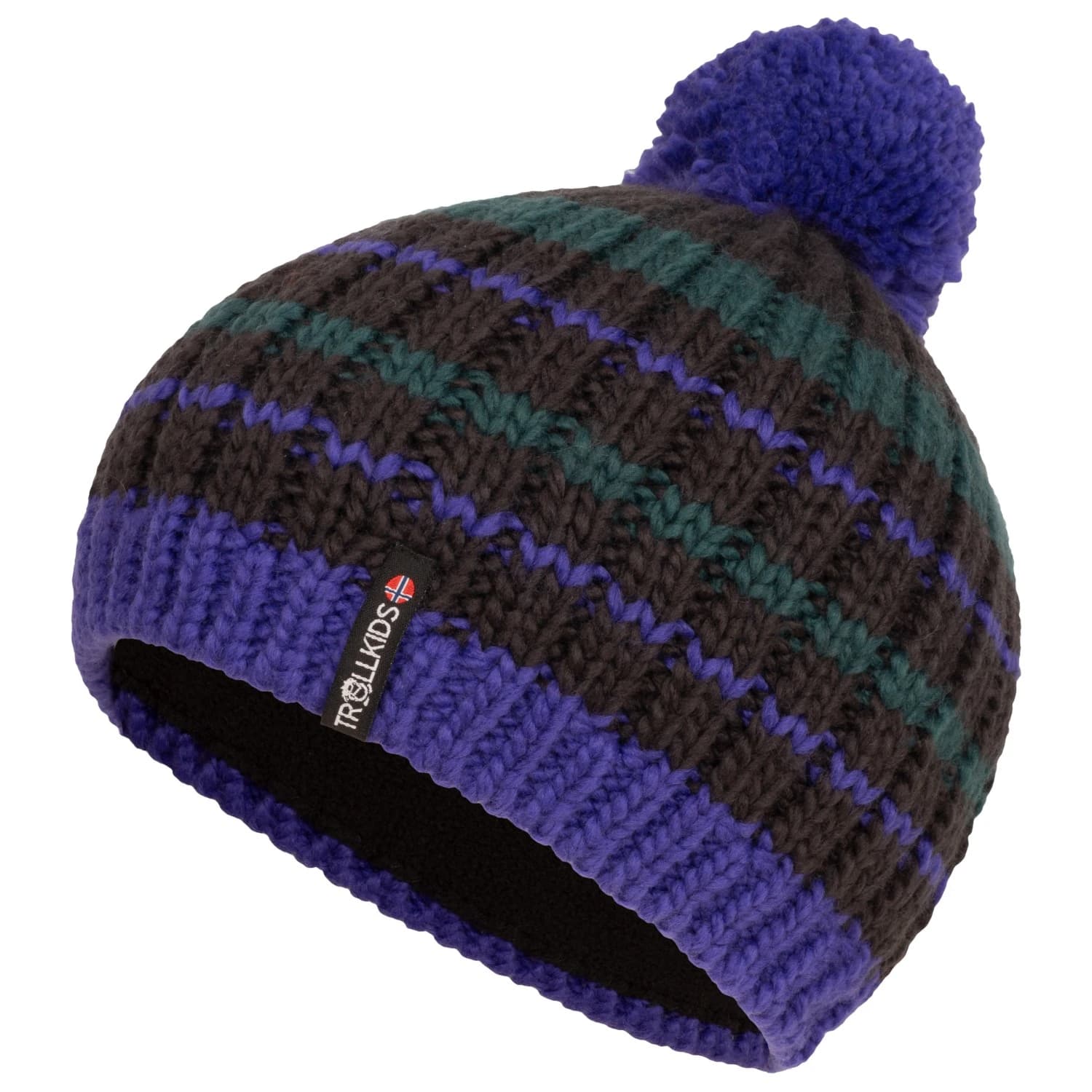 Детска зимна шапка (beanie) Trollkids Kid's Hafjell Bobble Cap Beanie - Blue Purple / Black / Midnight Petrol