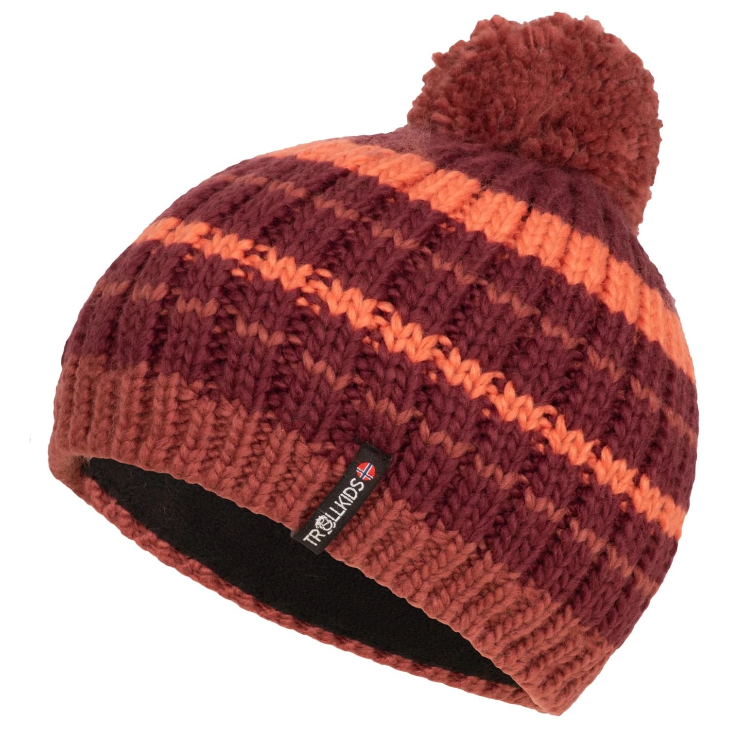 Детска зимна шапка (beanie) Trollkids Kid's Hafjell Bobble Cap Beanie - Frozen Berry / Deep Ruby / Pink Salmon