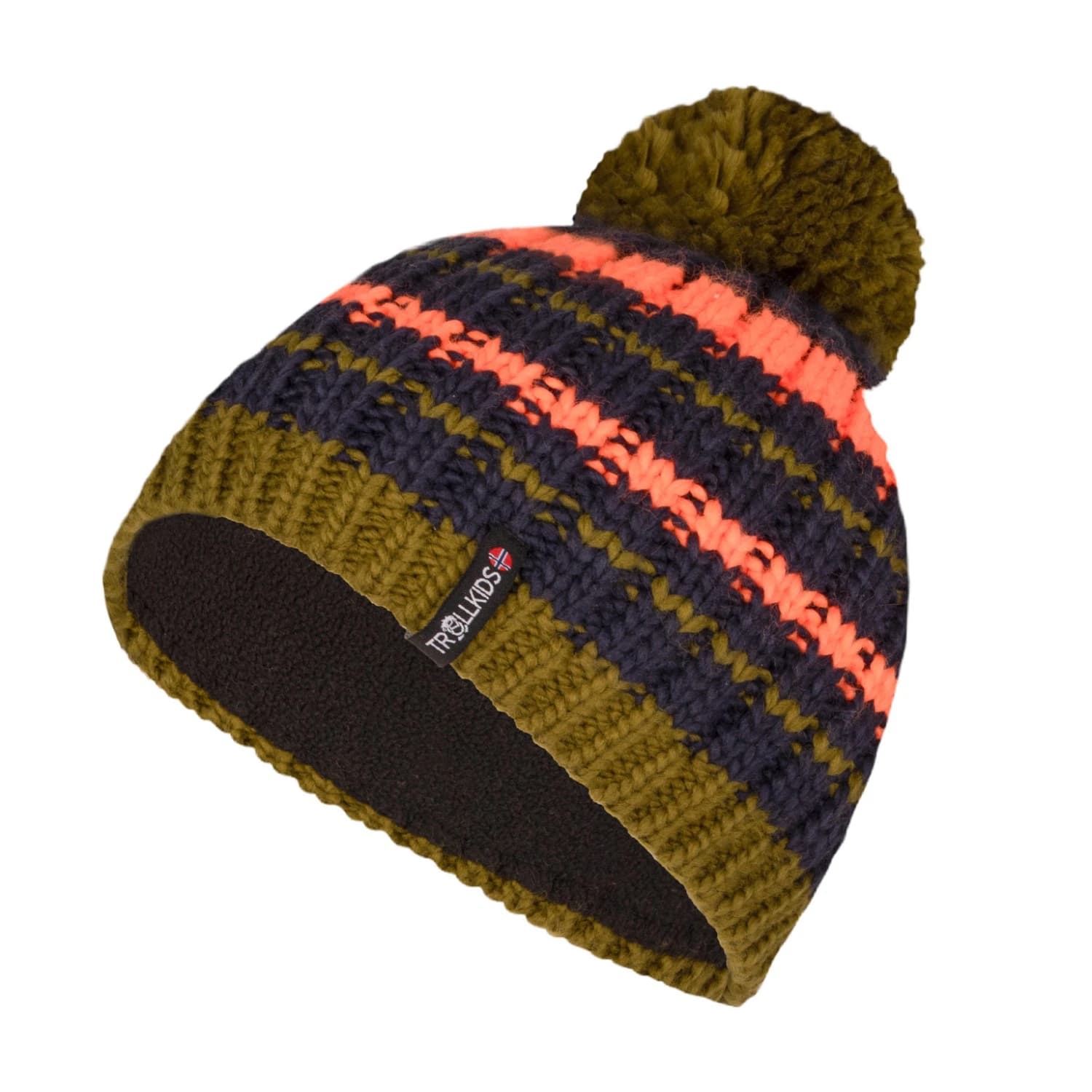 Детска зимна шапка (beanie) Trollkids Kid's Hafjell Bobble Cap Beanie - Spruce Green / Navy / Vivid Orange
