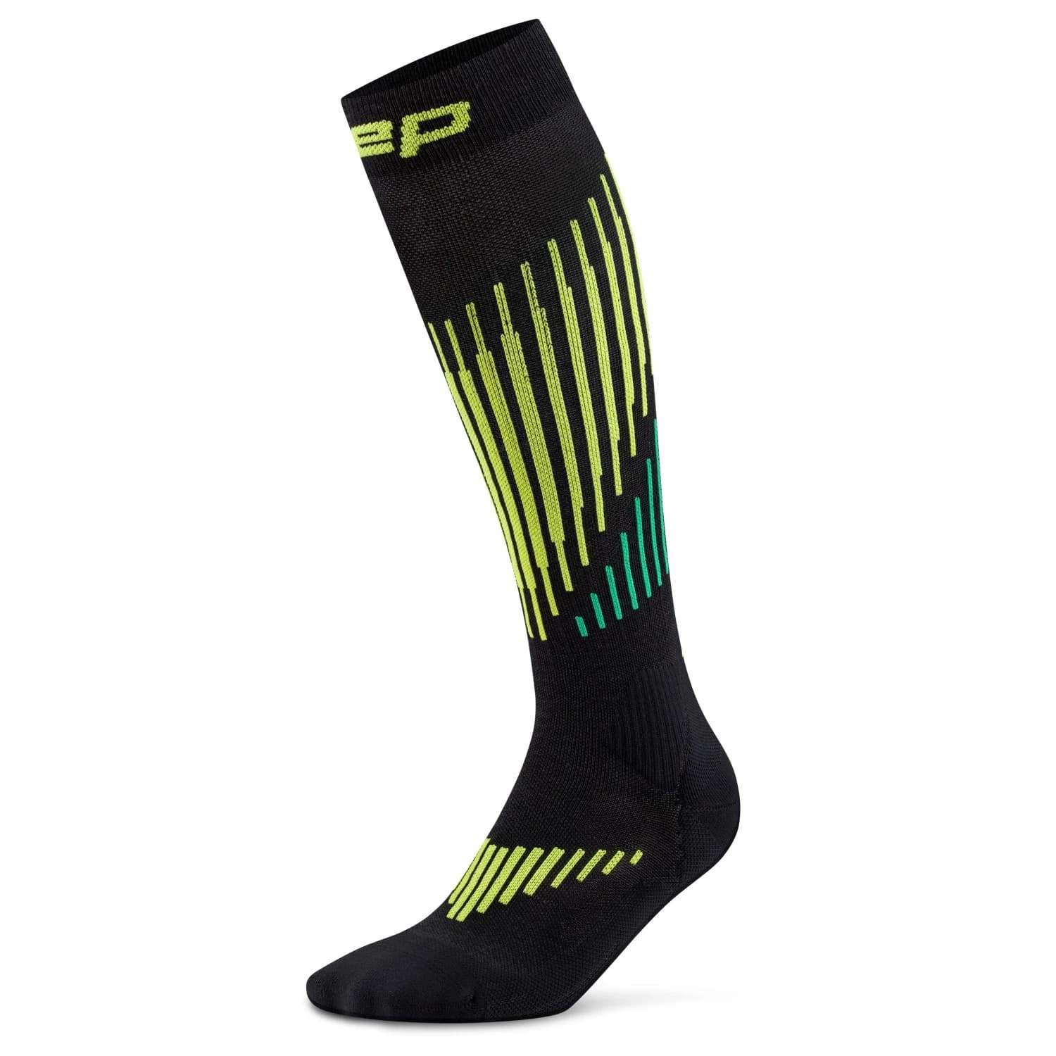 Мъжки компресионни чорапи CEP Core Run Merino Tall 3.0 Compression socks - Black / Lime
