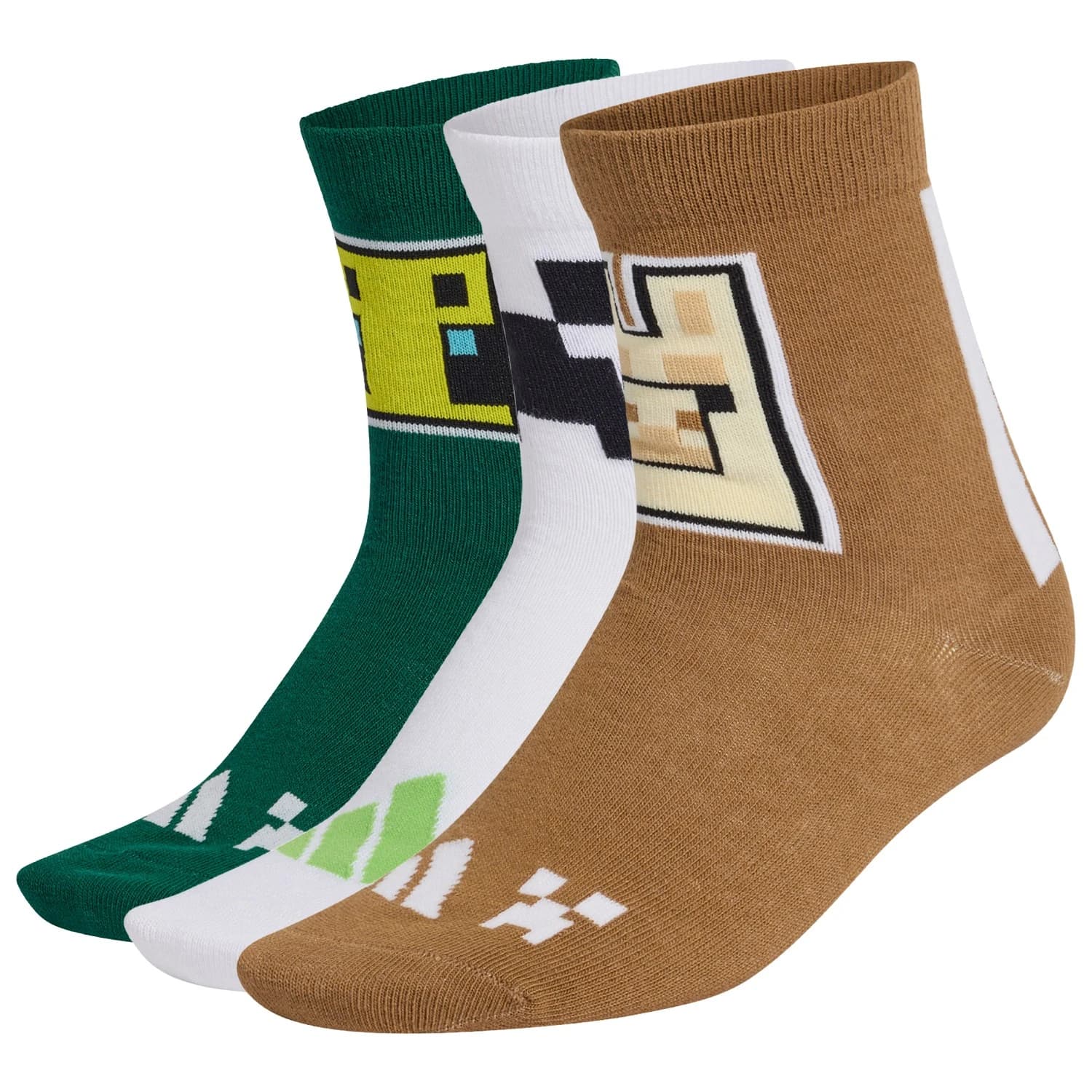 Детски спортни чорапи adidas Kid's Minecraft 3-Pack Sports socks - Carbon / Brown Desert / Collegiate Green