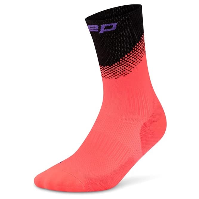 Дамски чорапи за бягане CEP Women's Run Edt. Split Socks Mid Cut Running socks - Neon Coral / Black