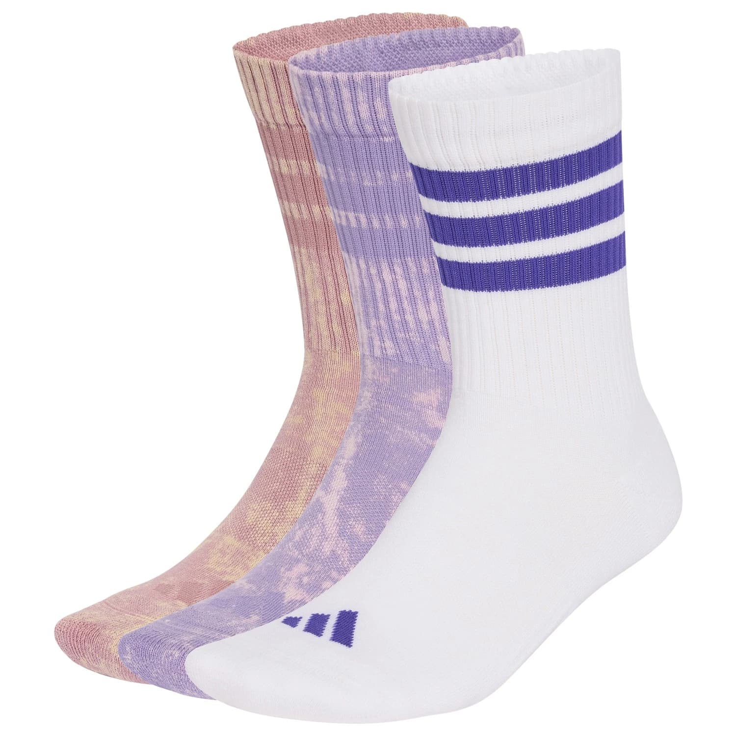 Мъжки спортни чорапи adidas 3 Stripes Cushioned Crew Stone Wash 3 Pair Pack Sports socks - Magic Lilac / Magic Mauve / White / Pure Purple