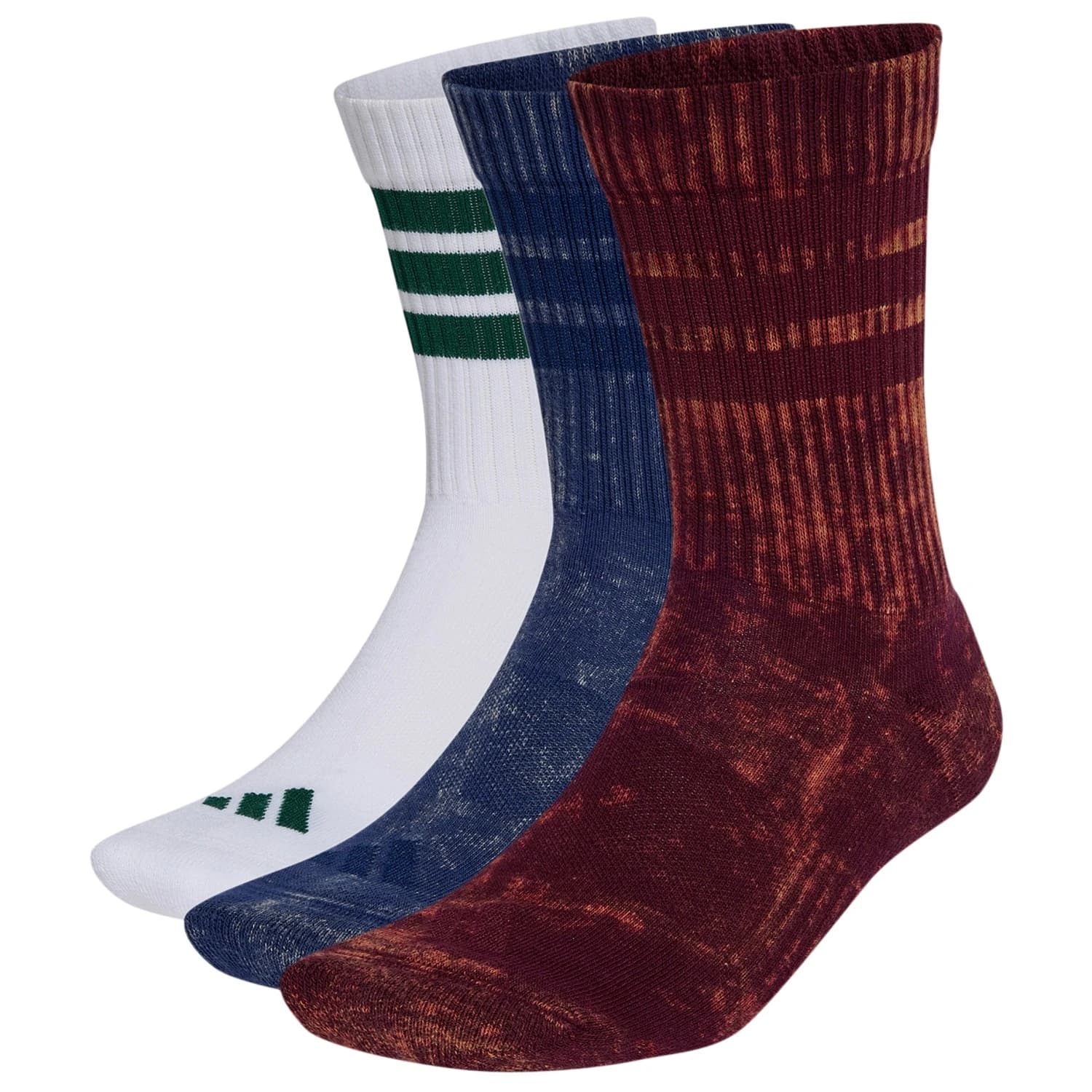 Мъжки спортни чорапи adidas 3 Stripes Cushioned Crew Stone Wash 3 Pair Pack Sports socks - Maroon / Dark Blue / White / Collegiate Green