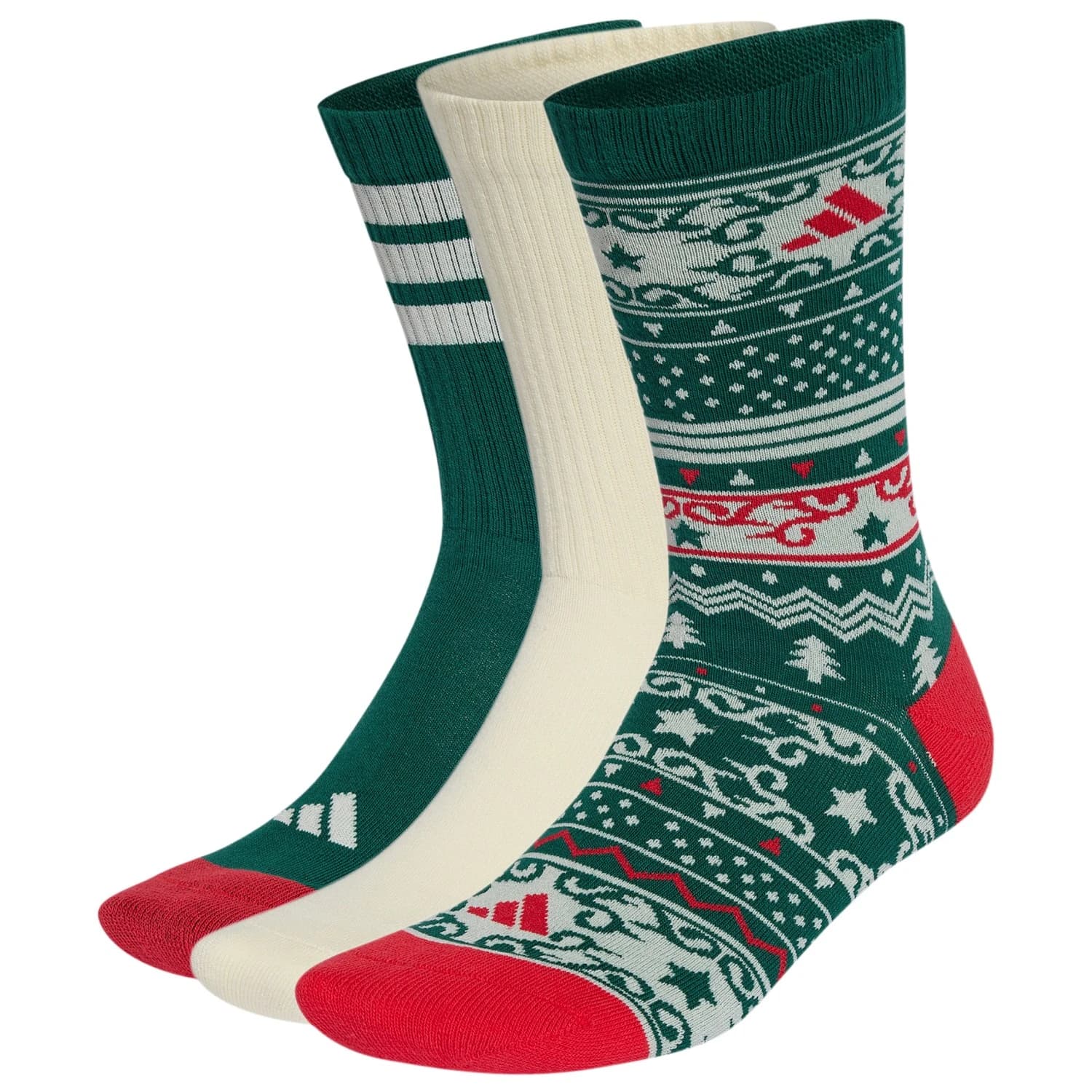 Мъжки спортни чорапи adidas Christmas Graphic Crew Sock 3 Pair Pack Sports socks - Collegiate Green / Ivory / Pure Ruby